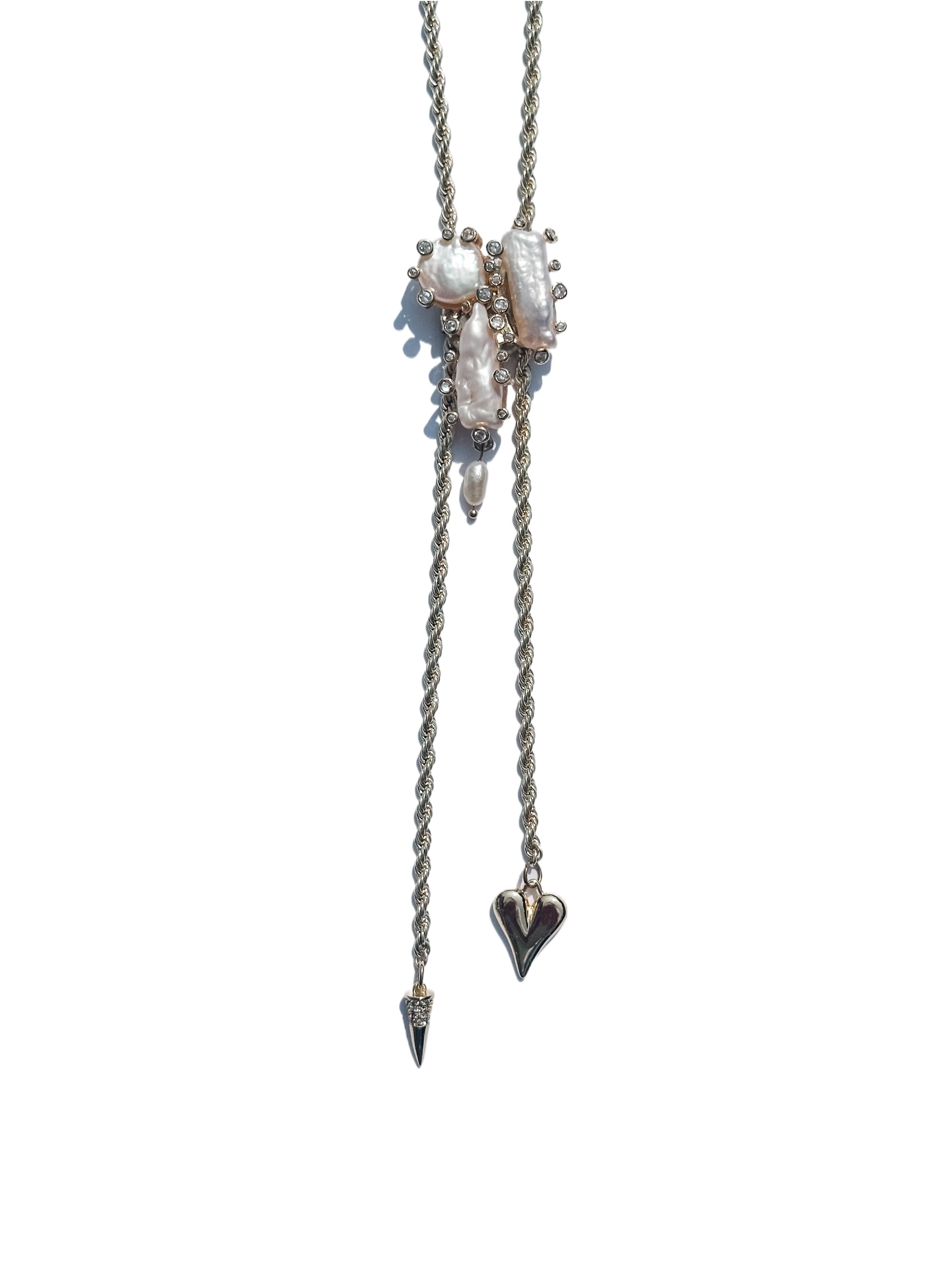 Boho Heart & Spike Pearl Bolo Necklace