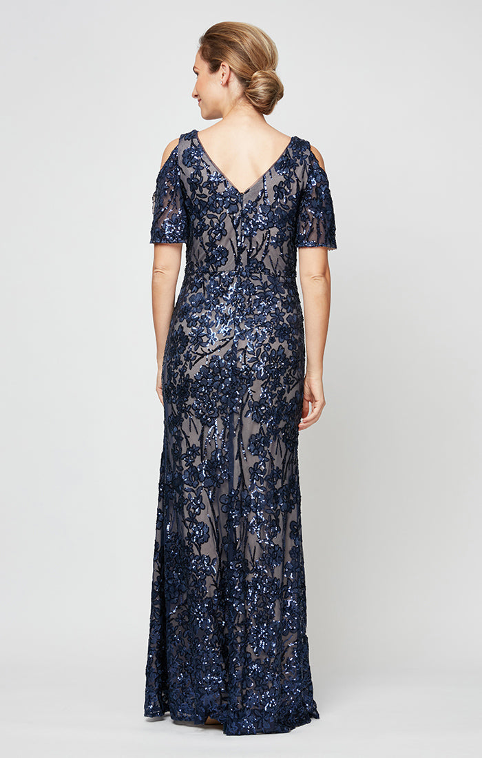 Caroline Flutter Sleeve Sequin Gown