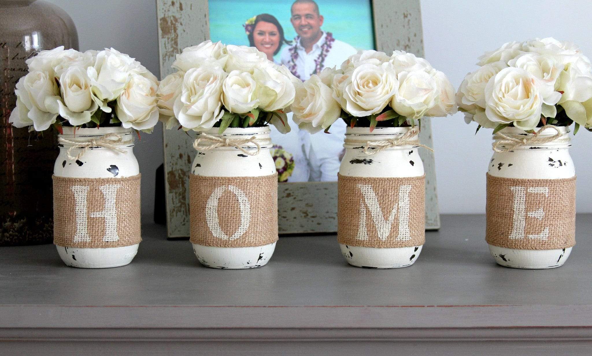 Mason Jar Set Home Decor | Farmhouse Table Centerpiece