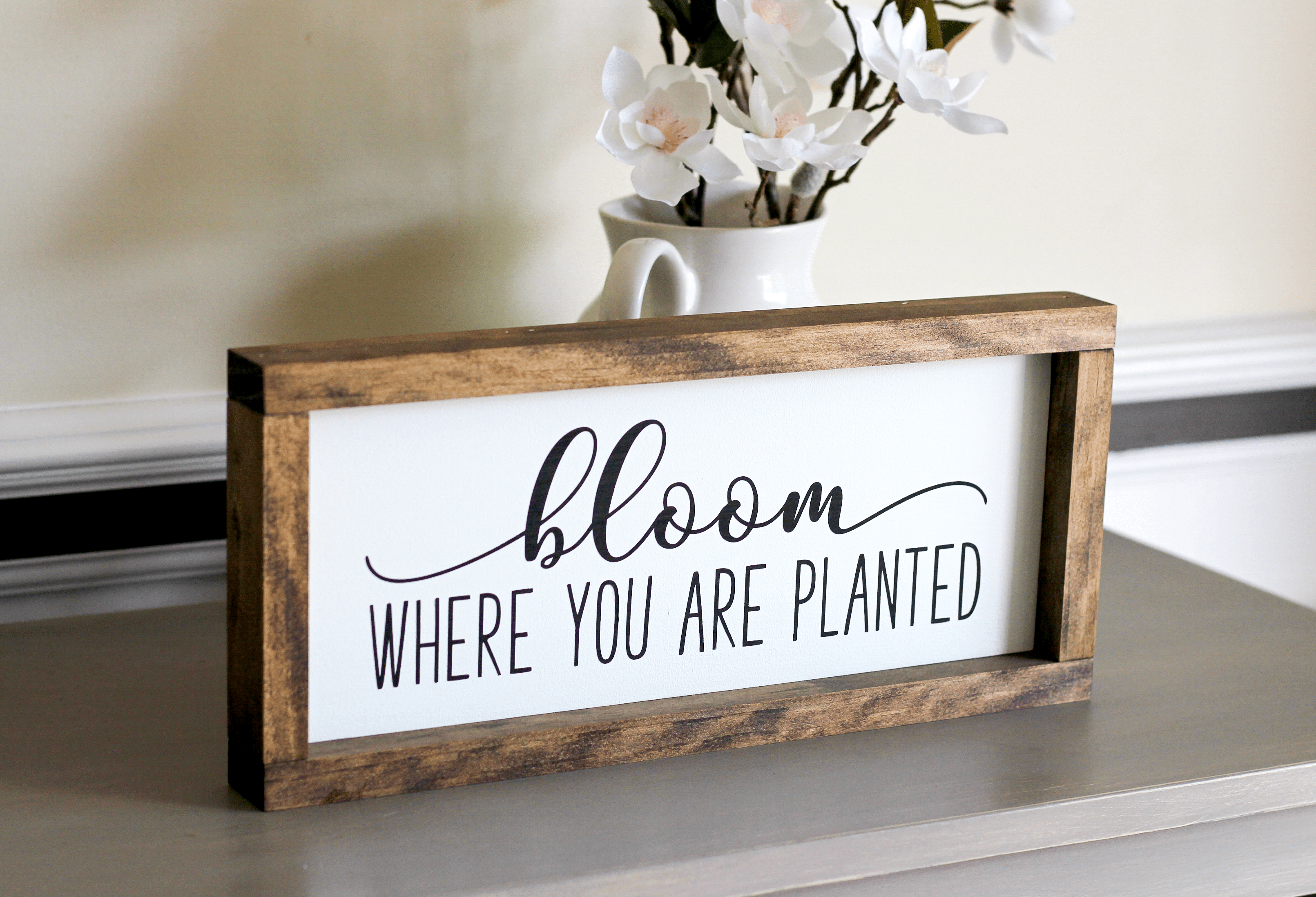 Framed wall sign Bloom where you are planted 15"x 7"