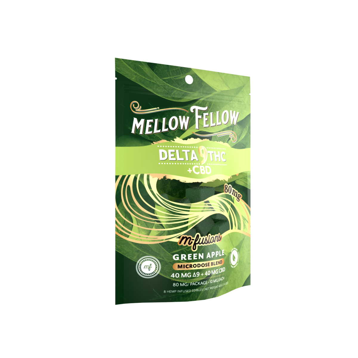 Micro-Dose M-Fusions Gummies - Delta 9 THC + CBD 8ct 80mg - Green Apple