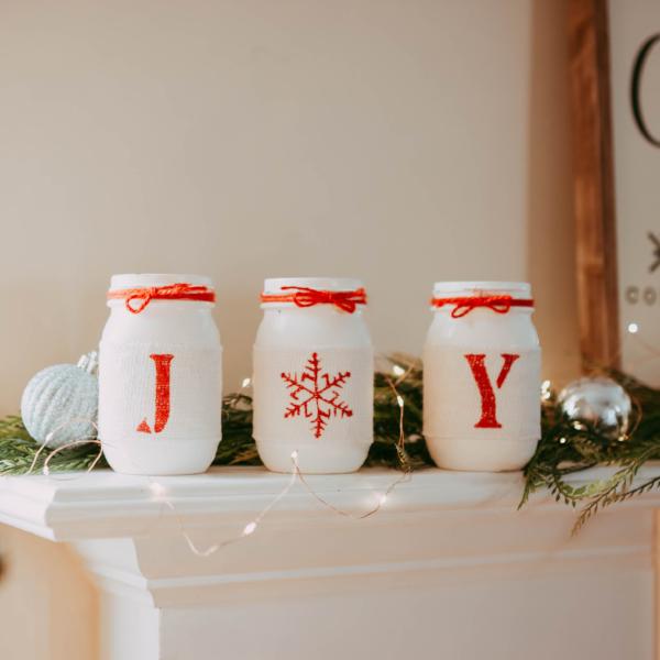 Rustic Christmas Table Centerpiece JOY - White and Red JOY Table Decor