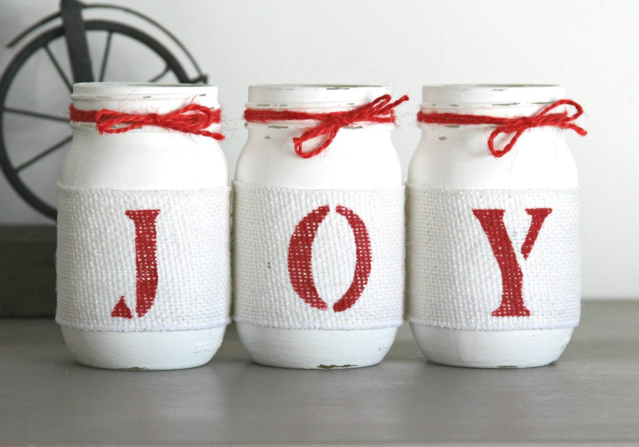 Rustic Christmas Table Decor JOY | Christmas White & Red Holiday Home Decor