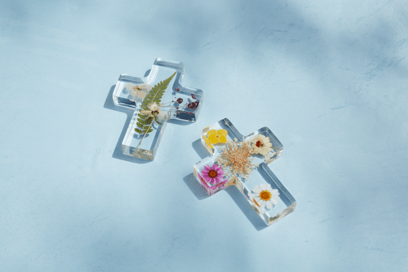 Dried Yellow Flower Resin Cross
