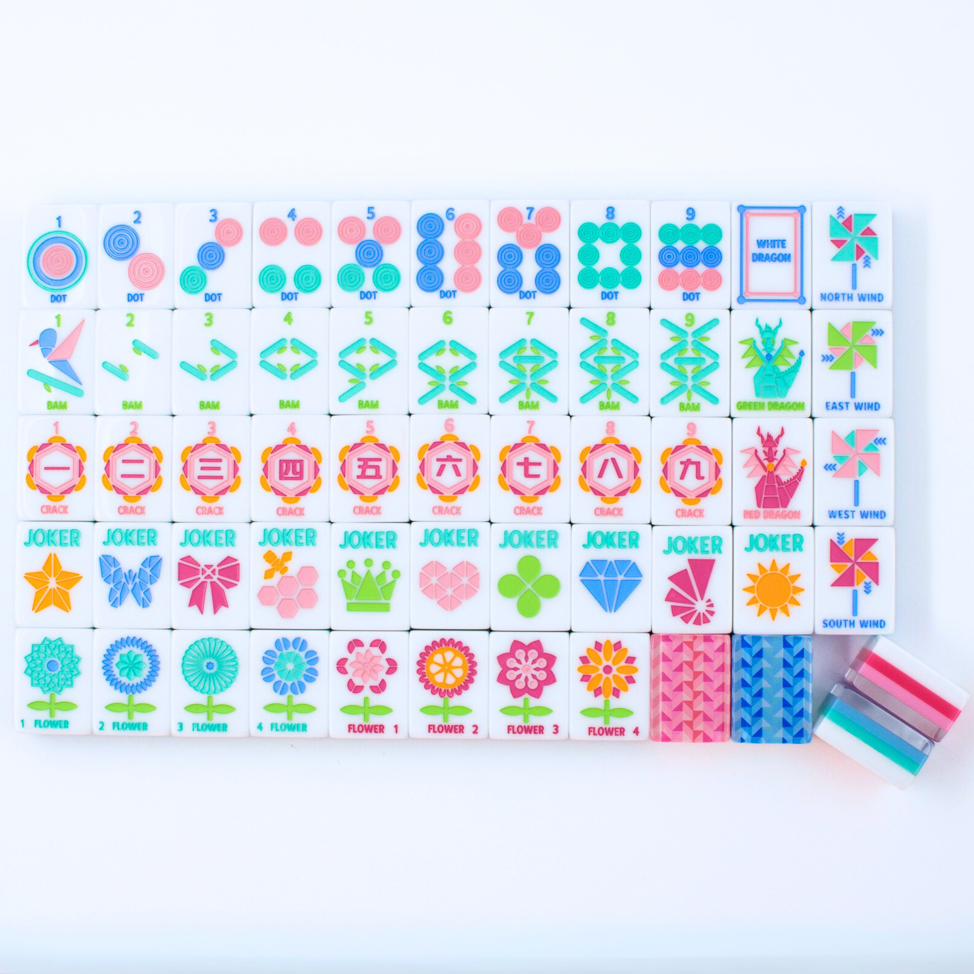Crystal Prism Pink | Mahjong with Bold Angles and Vibrant Vibes | Clear Top with Colorful Pattern an