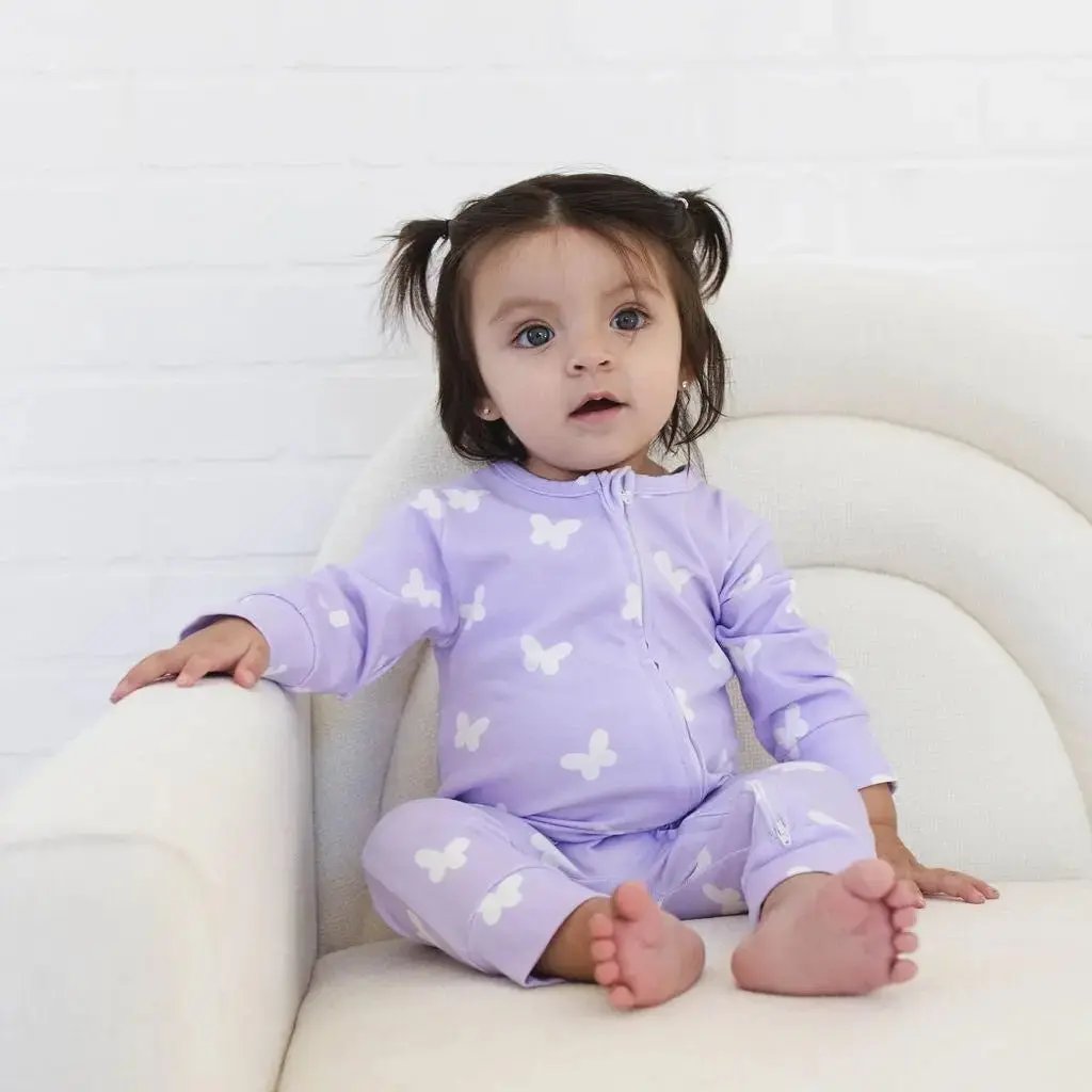 Lilac Flutter Zipped Onesie (0–12 Months) – 100% Cotton Muslin Baby Sleepwear