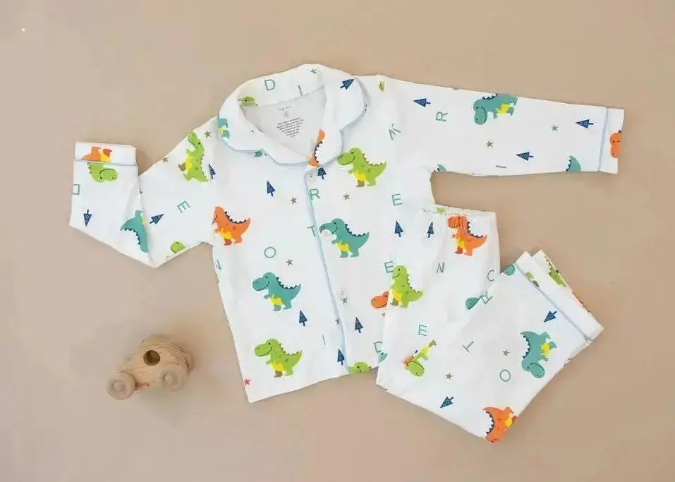 Dino Dreams Print - Cotton Pajamas for Toddlers & Kids (12M–4Y)