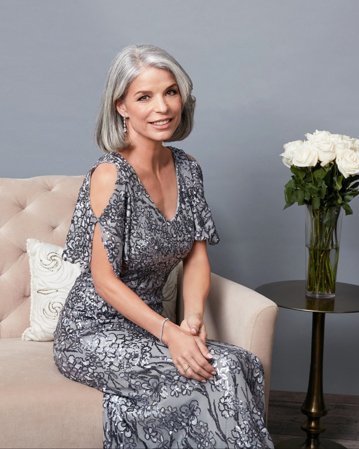Caroline Flutter Sleeve Sequin Gown