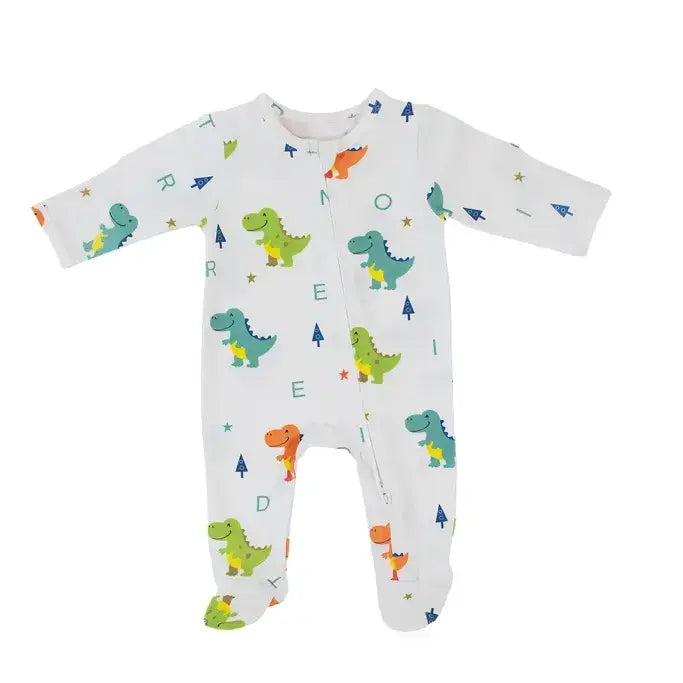 Dino Dreams Zipped Onesie (0–12 Months) – 100% Cotton Muslin Baby Sleepwear