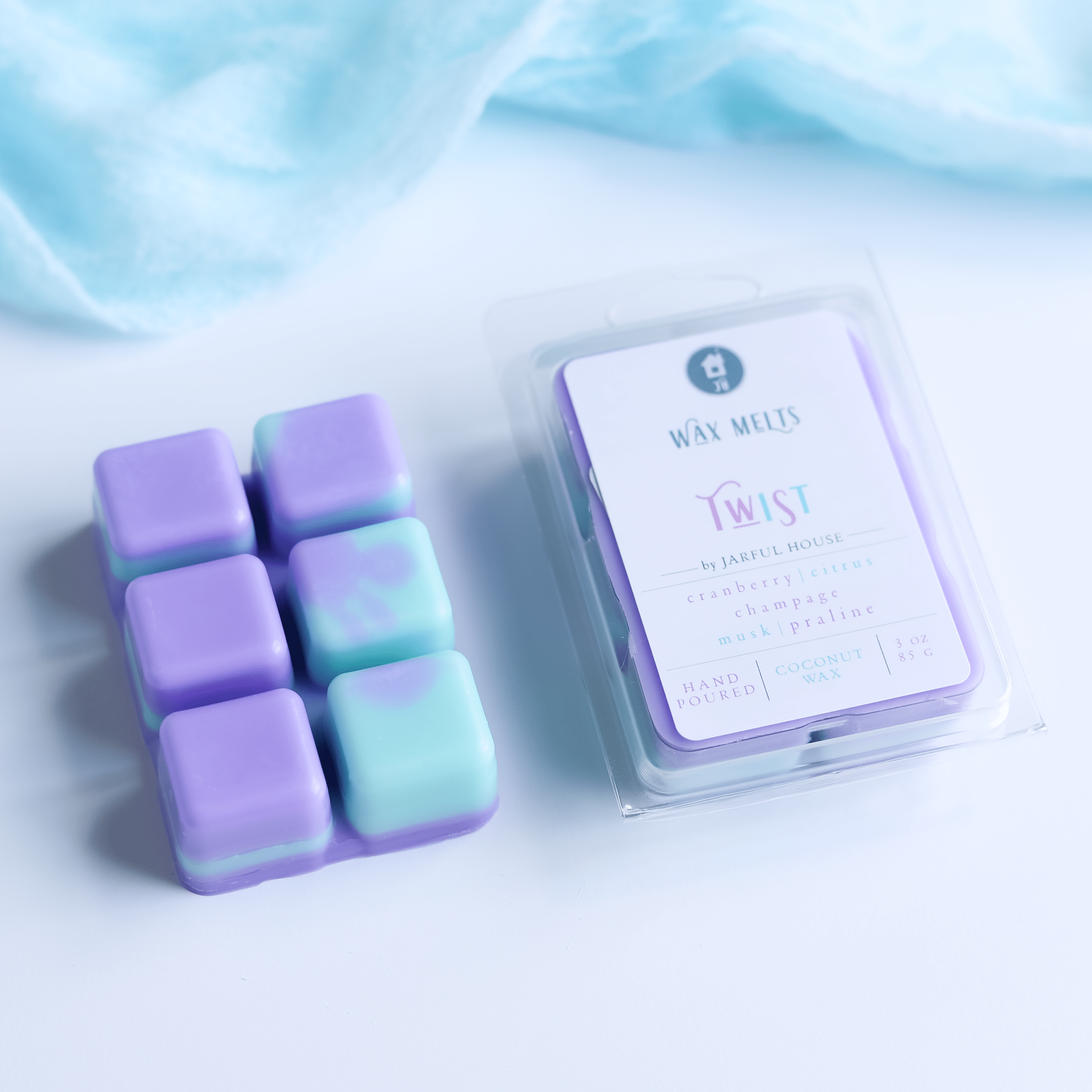 Twist Clamshell Coconut Wax Melts – Aqua & Lilac (3 oz)