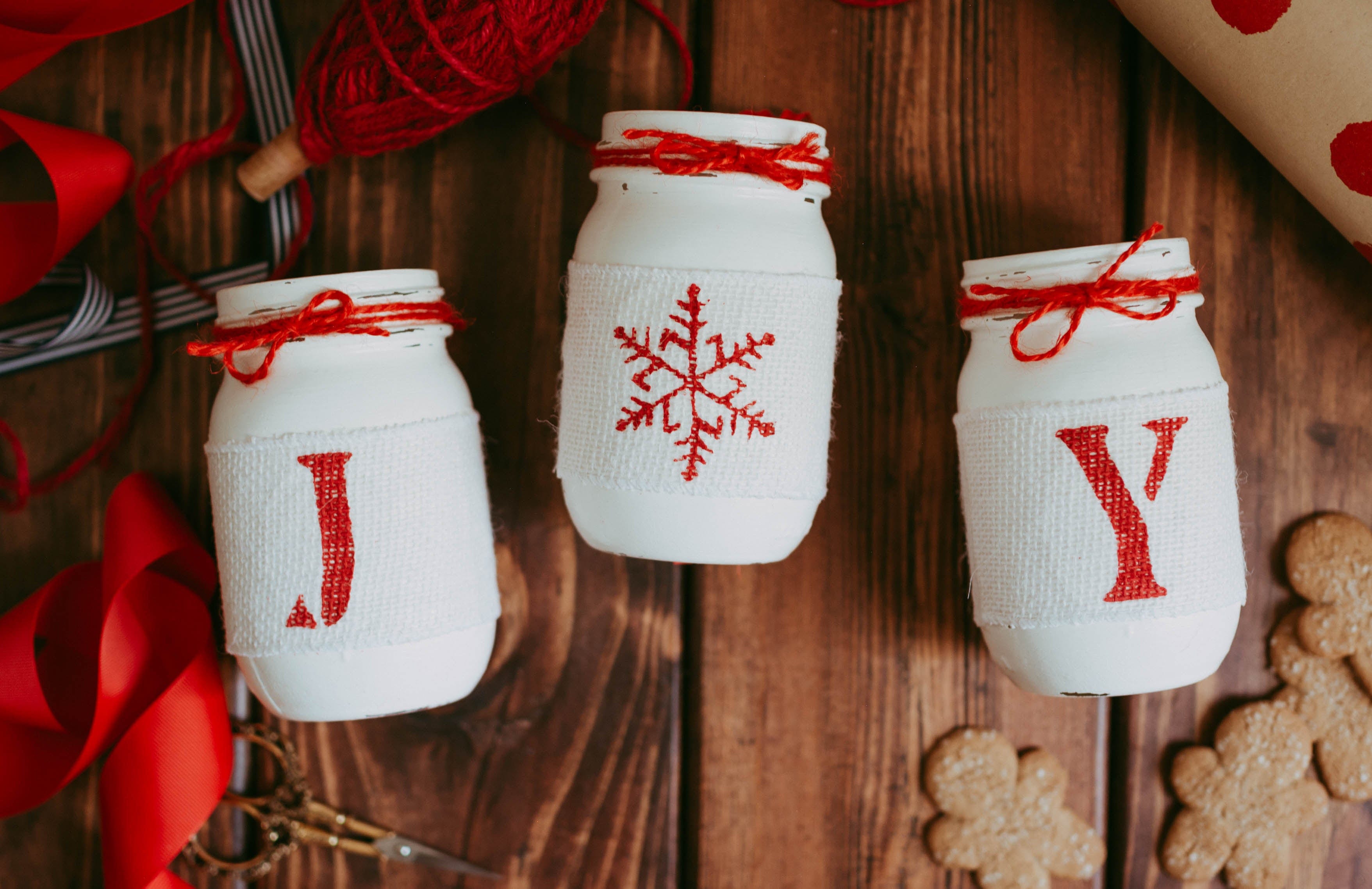 Rustic Christmas Table Decor JOY | Christmas White & Red Holiday Home Decor