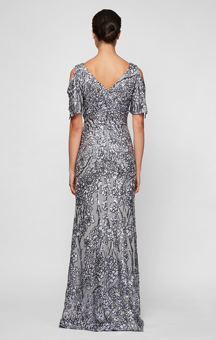 Caroline Flutter Sleeve Sequin Gown