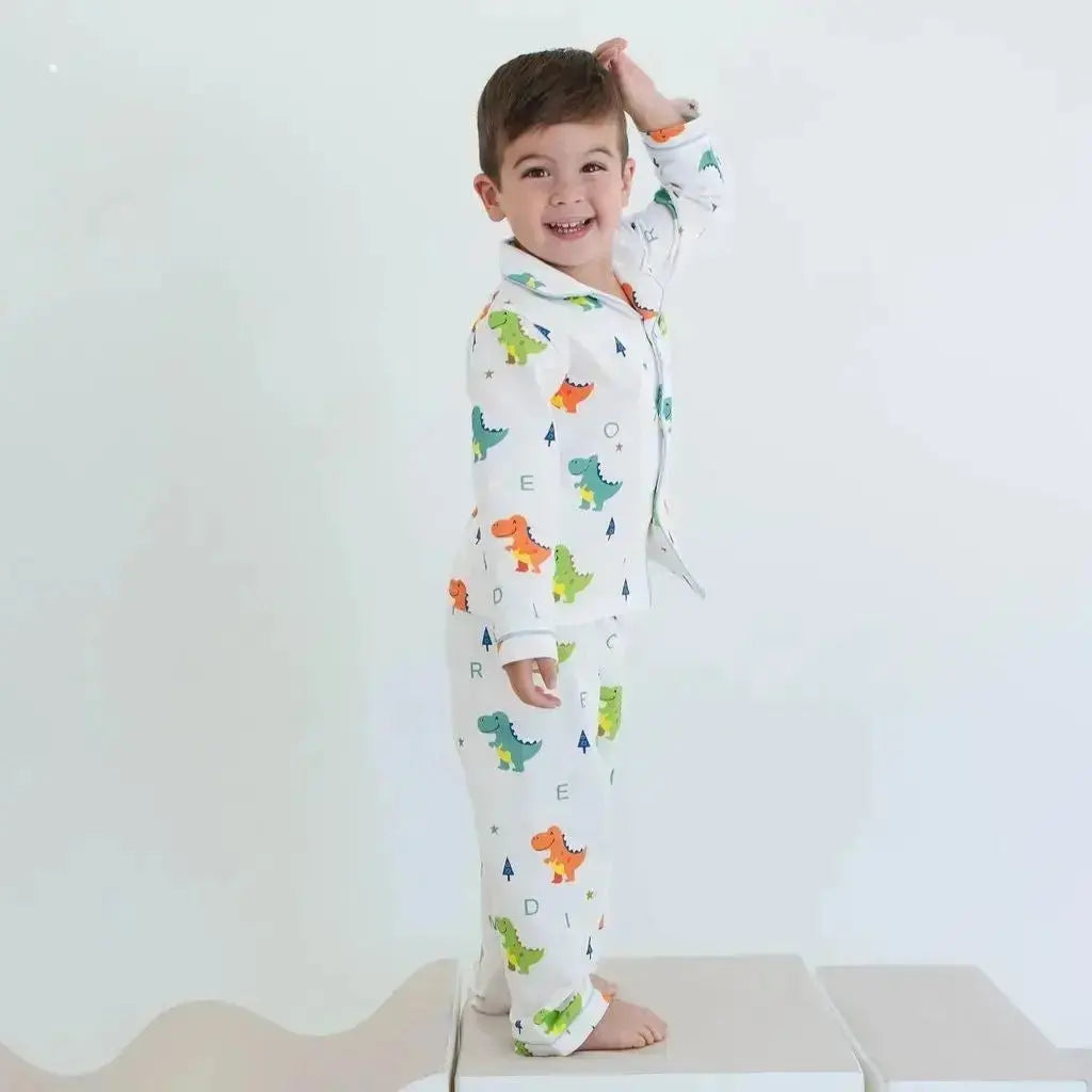 Dino Dreams Print - Cotton Pajamas for Toddlers & Kids (12M–4Y)
