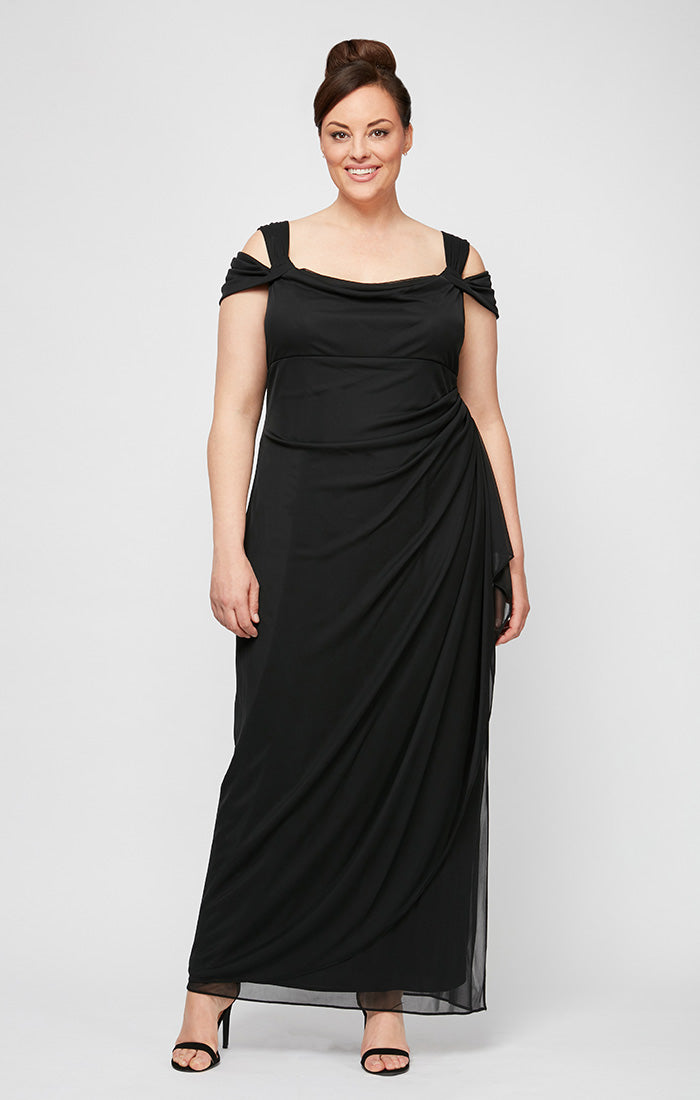 Plus Lindsay Cold Shoulder Mesh Gown