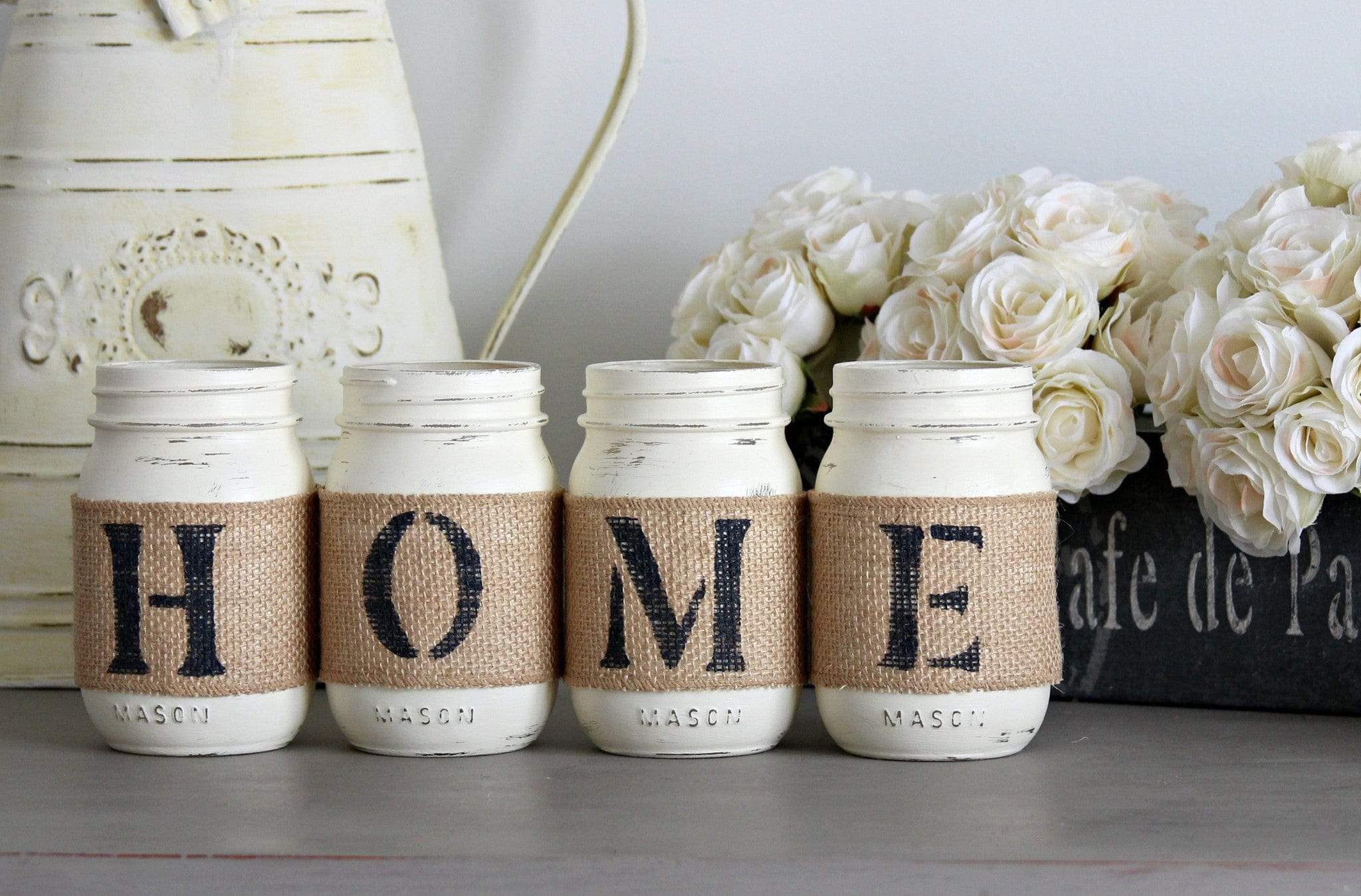 Mason Jar Set Home Decor | Farmhouse Table Centerpiece