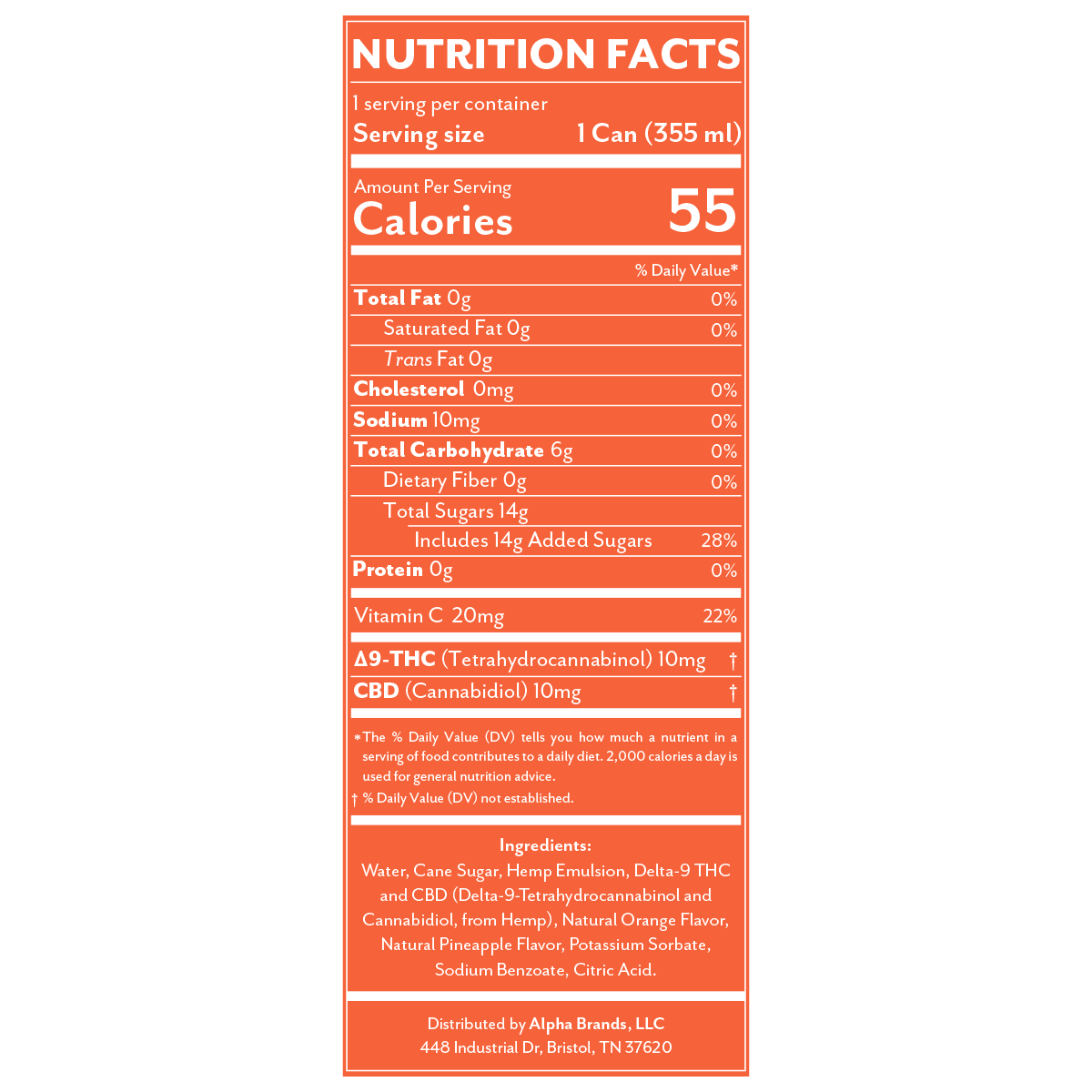 Delta 9 THC + CBD Seltzer Beverage 20MG - Pineapple Orange 4 Pack