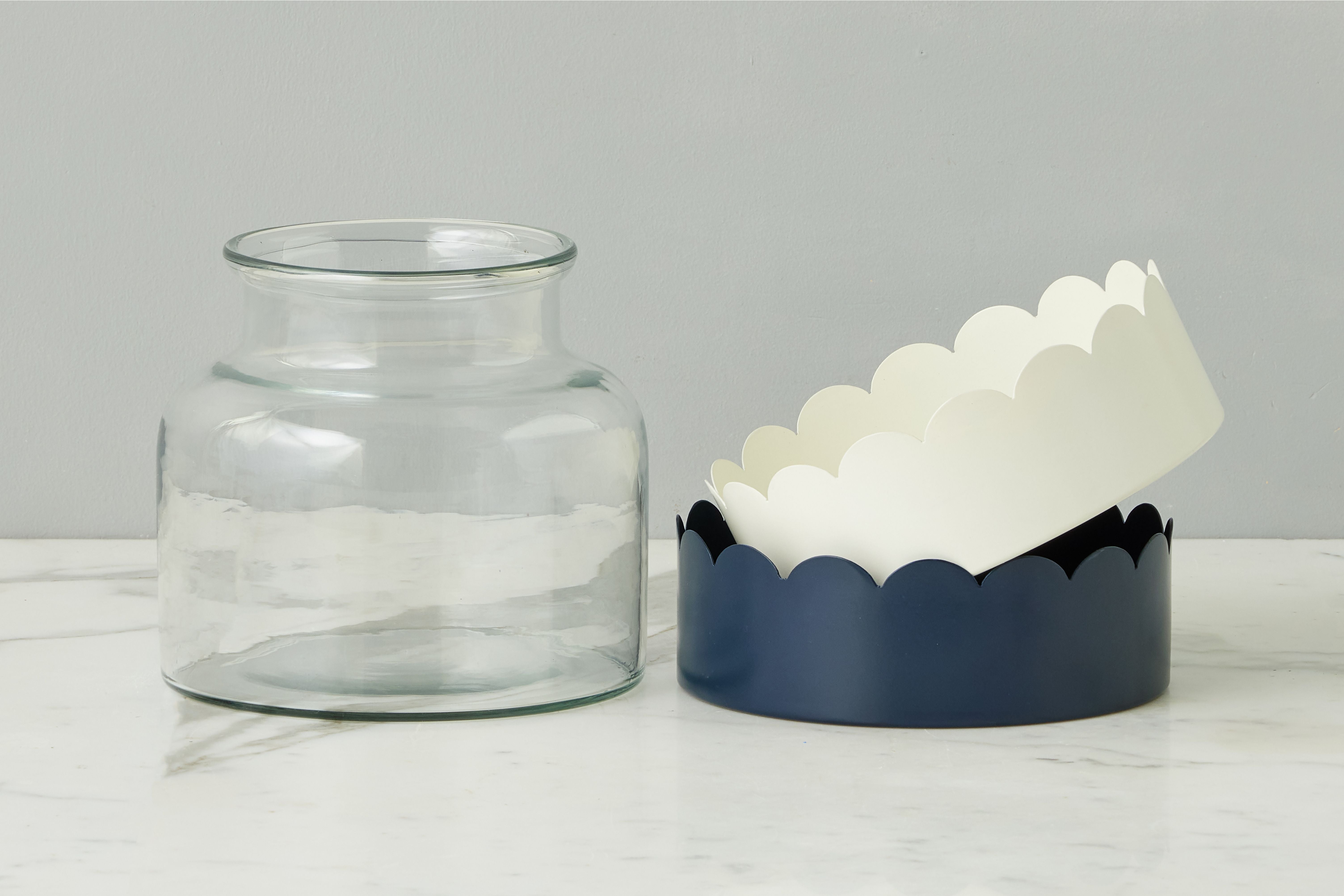 2-in-1 Scalloped Bloom Vase, White/Navy Blue