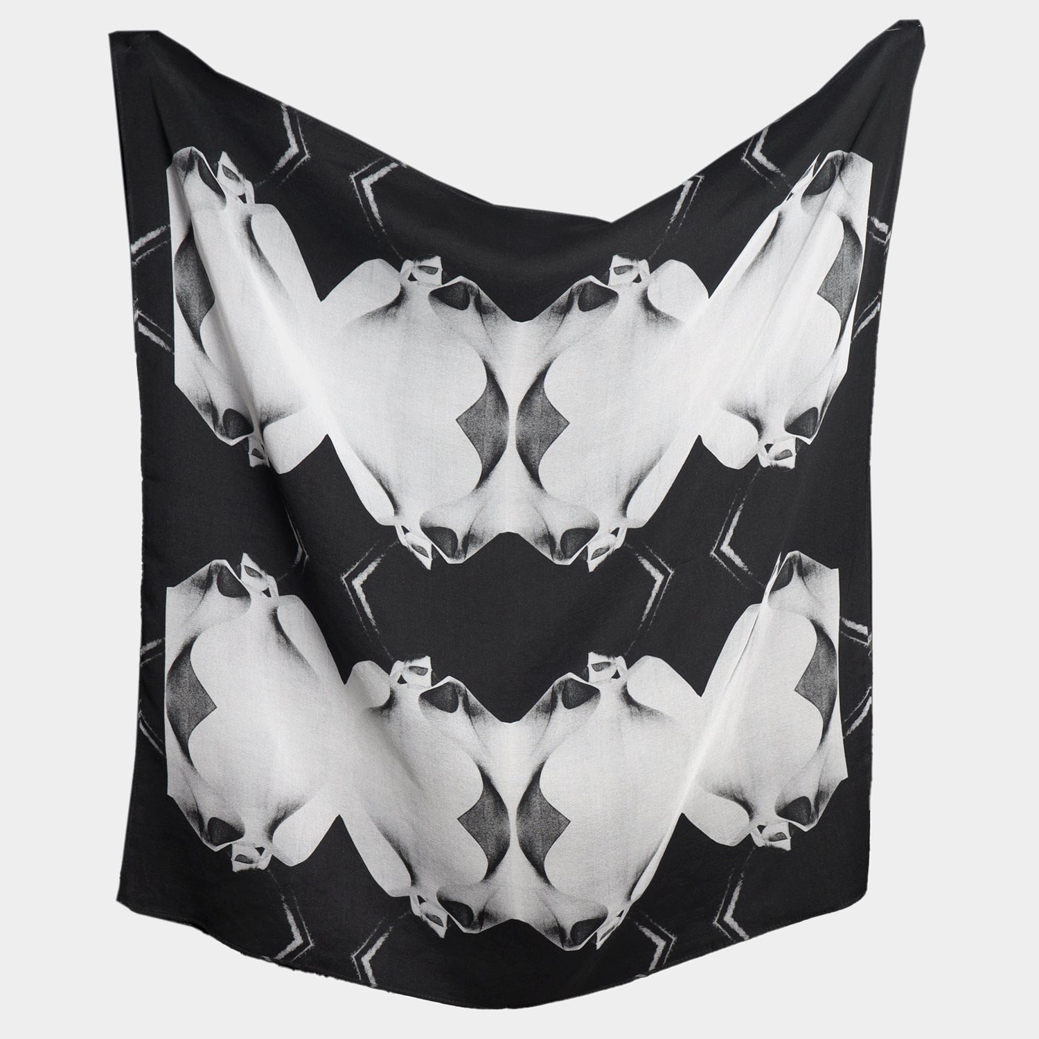 Silk 26 Inch Square Scarf - Gaudi - Black and White