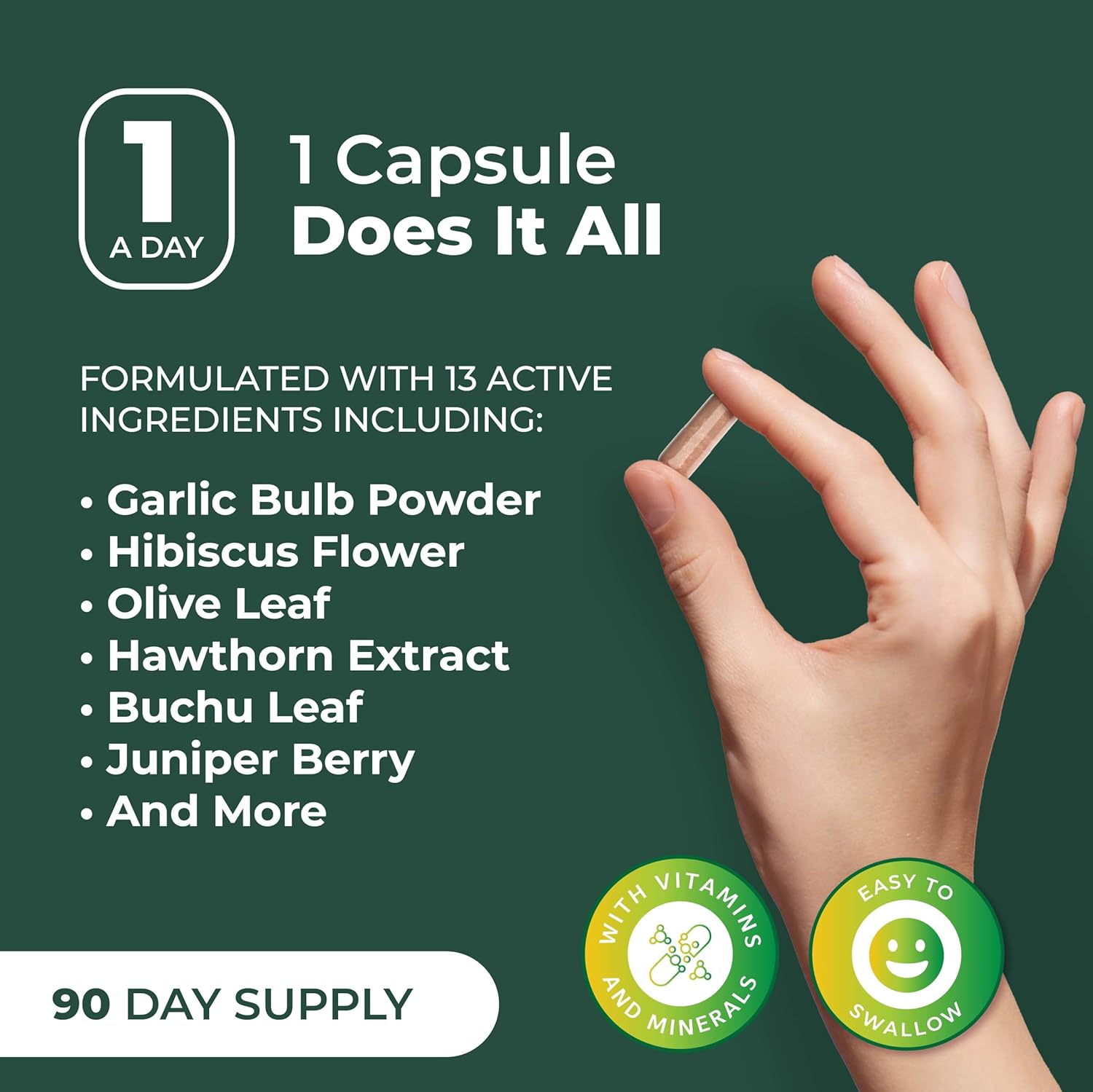 PurePremium Blood Pressure Supplements with Hawthorn Berry, Hibiscus, Garlic & Vitamin B12- Nitric O