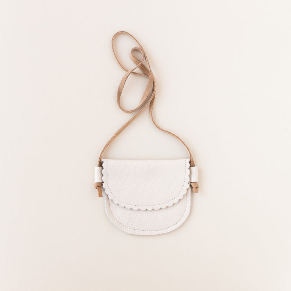 Little Kids' Scalloped Leather Purse in Cream