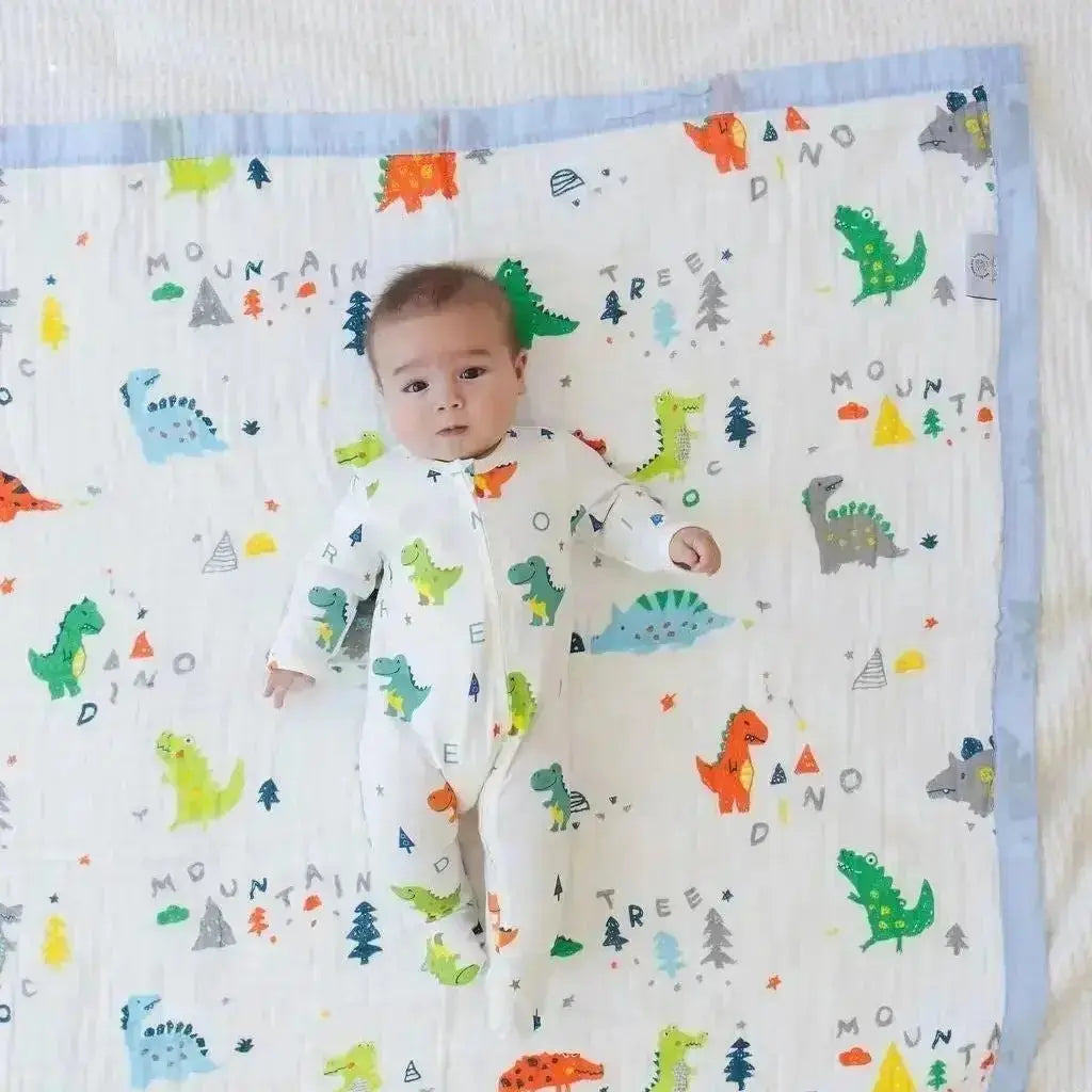 Dino Dreams Zipped Onesie (0–12 Months) – 100% Cotton Muslin Baby Sleepwear