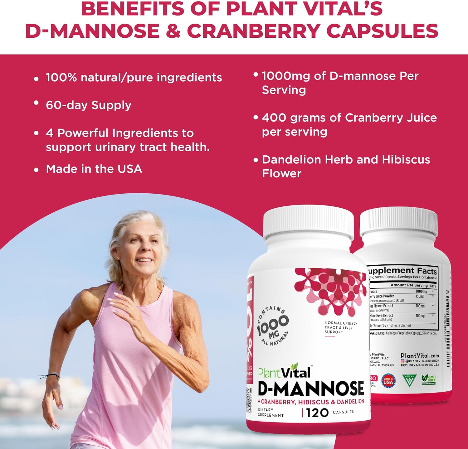 D-mannose 1000mg per serving - High Potency for Bladder, Kidney and Urinary Tract Support