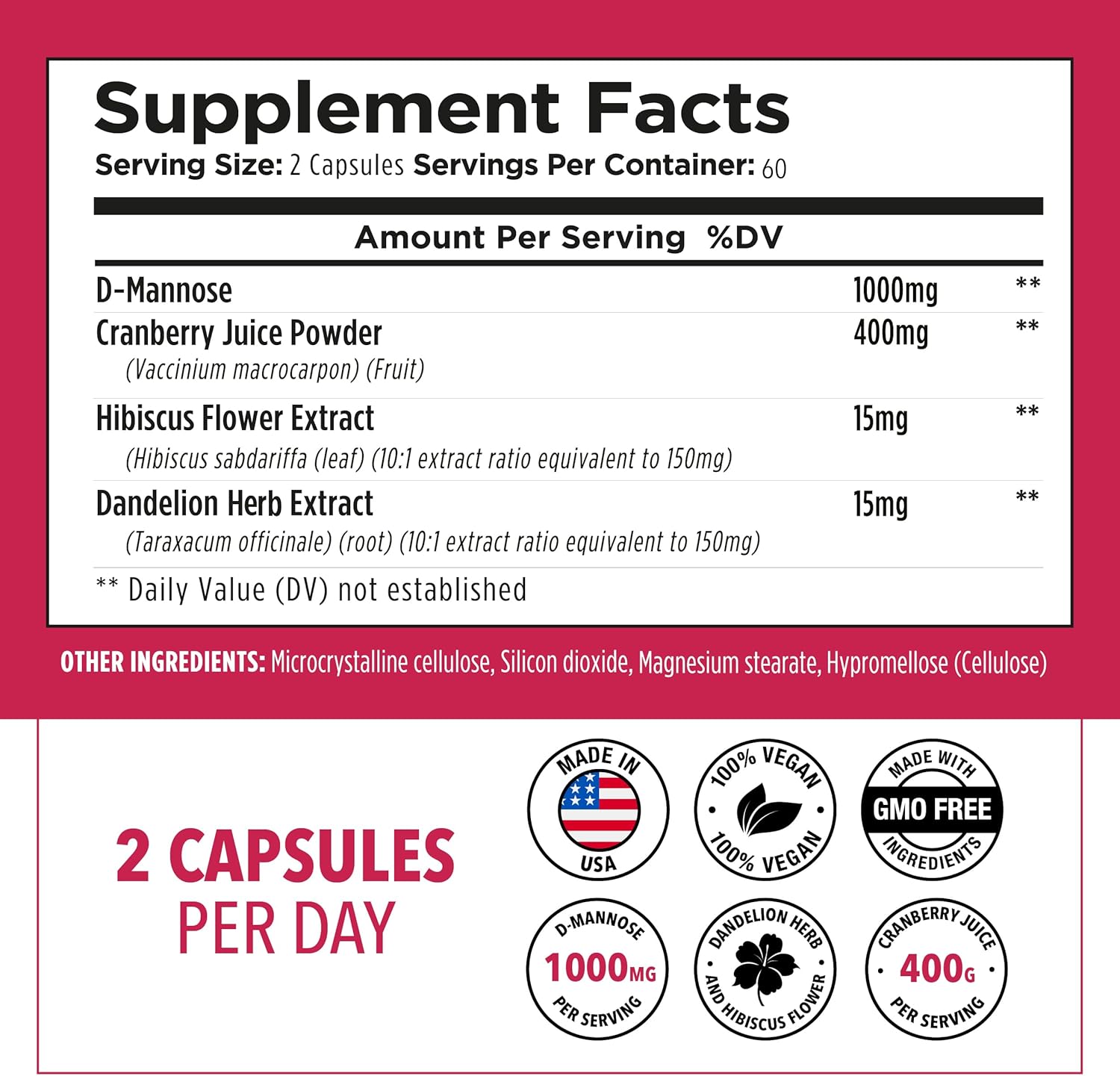 D-mannose 1000mg per serving - High Potency for Bladder, Kidney and Urinary Tract Support