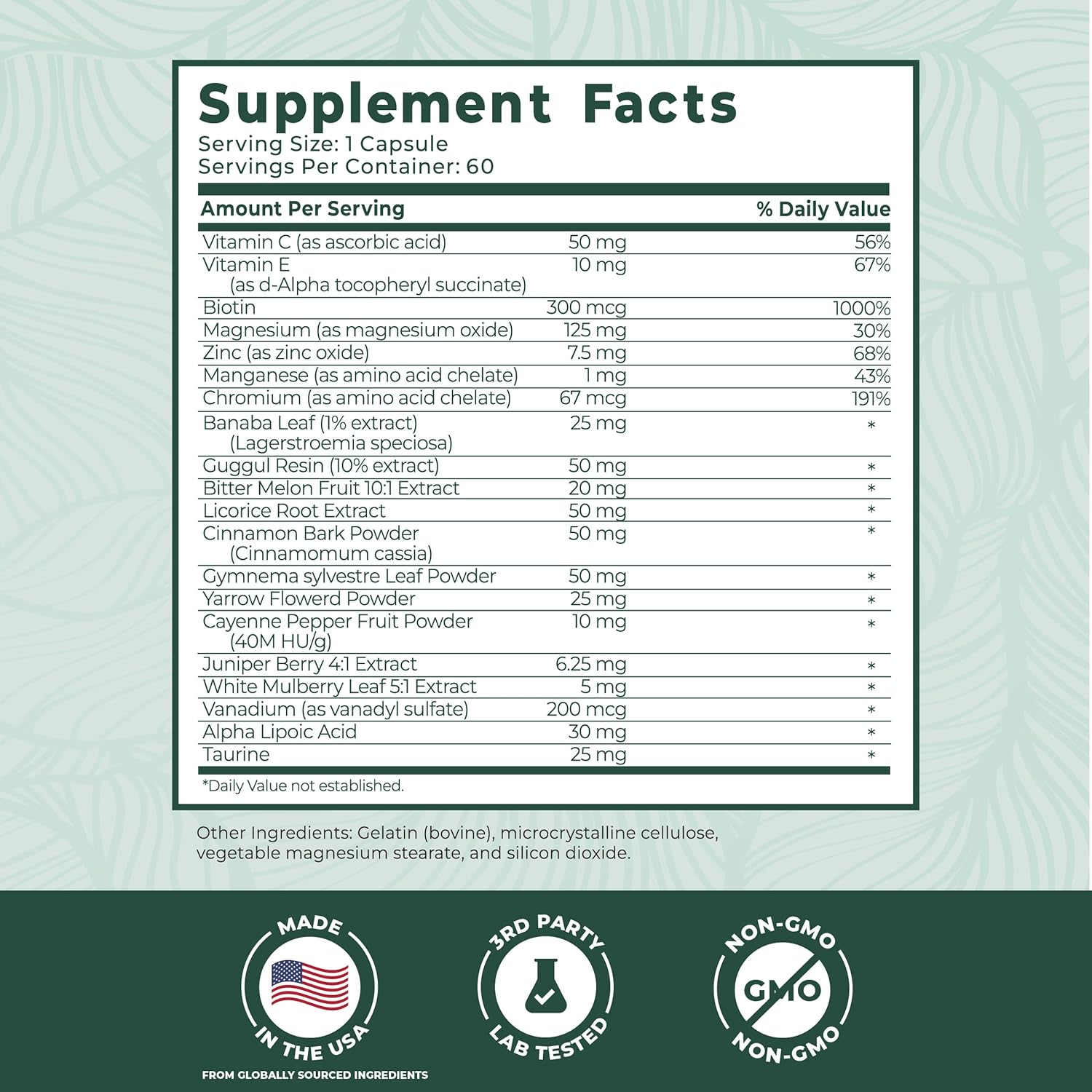 PurePremium Normal Blood Sugar Support Supplement - 20 Active Ingredients Complex with Cinnamon, Bit
