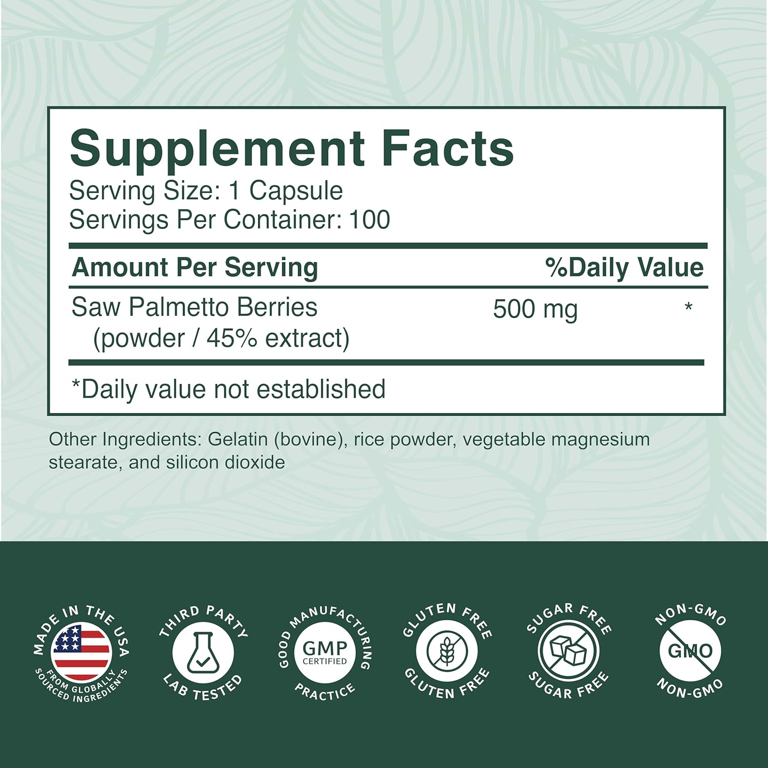 PurePremium Saw Palmetto 500 mg for Men/Women – Maximum Strength Saw Palmetto Extract | Powder Capsu