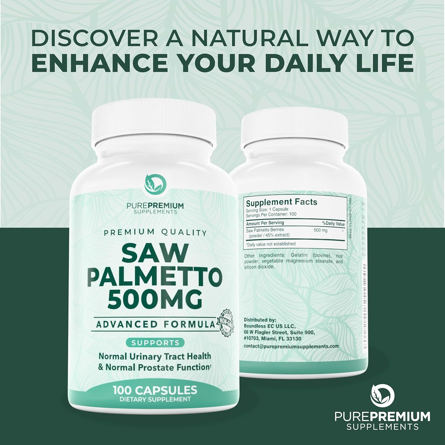 PurePremium Saw Palmetto 500 mg for Men/Women – Maximum Strength Saw Palmetto Extract | Powder Capsu