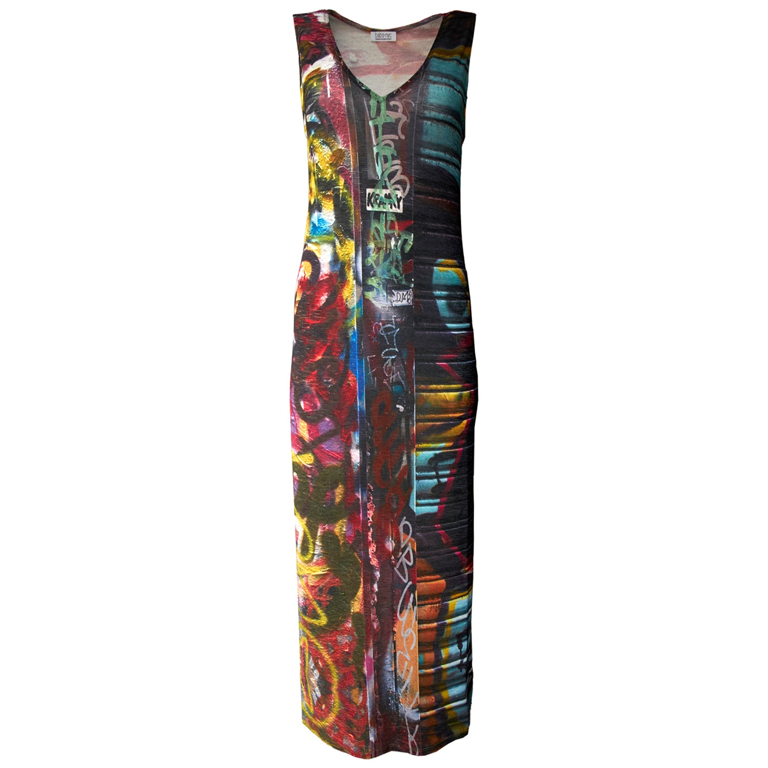 Babs Graffiti Print Loose Kit Stretch Maxi Dress