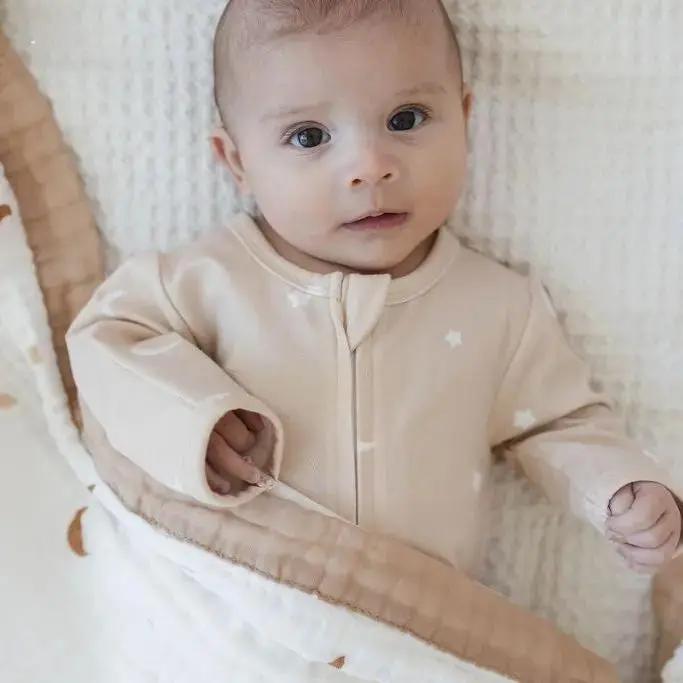 Moonlit Dreams Zipped Onesie (0–12 Months) – 100% Cotton Muslin Baby Sleepwear