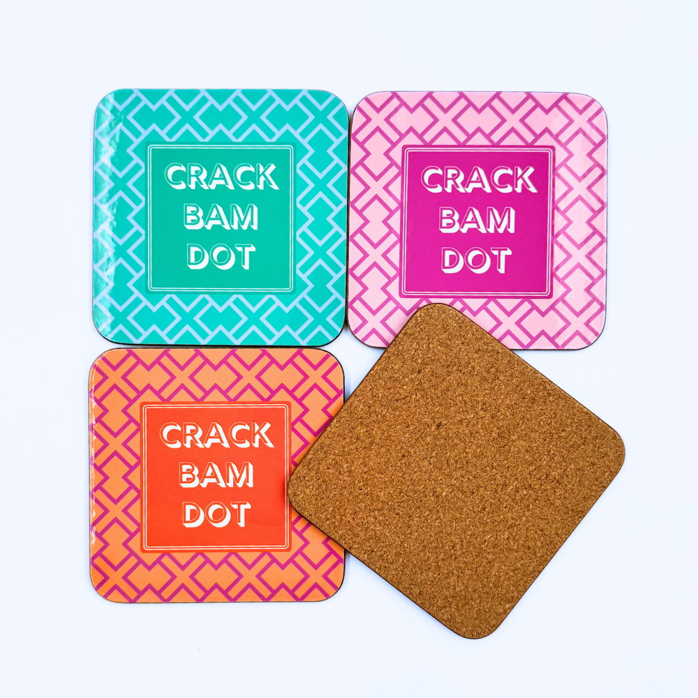 Mahjong Coasters, 4 Set  | Gift or Prize | Green, Pink, Blue, Orange