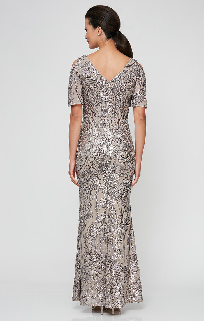 Caroline Flutter Sleeve Sequin Gown
