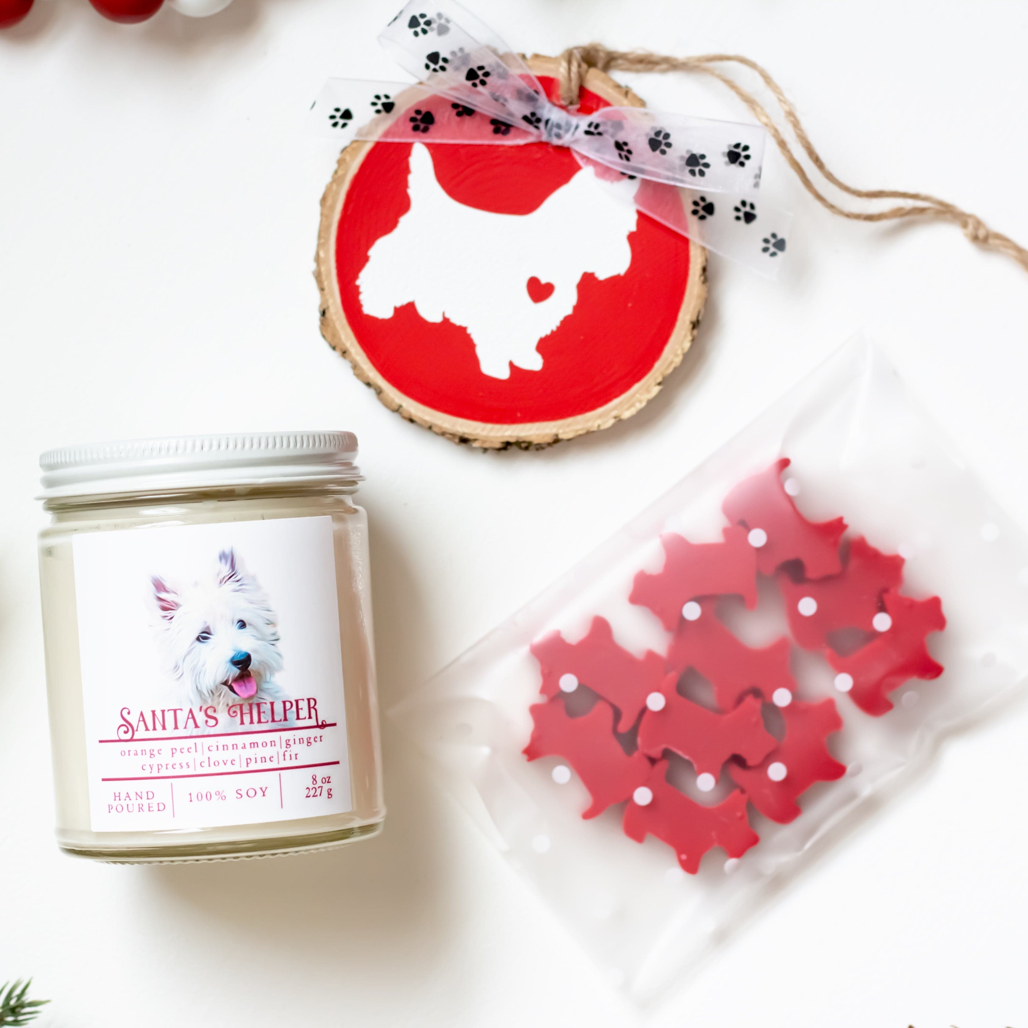 Westie Christmas Gift Bundle | Gift Bundle Santa's Helper Christmas Candle + West Highland White Ter