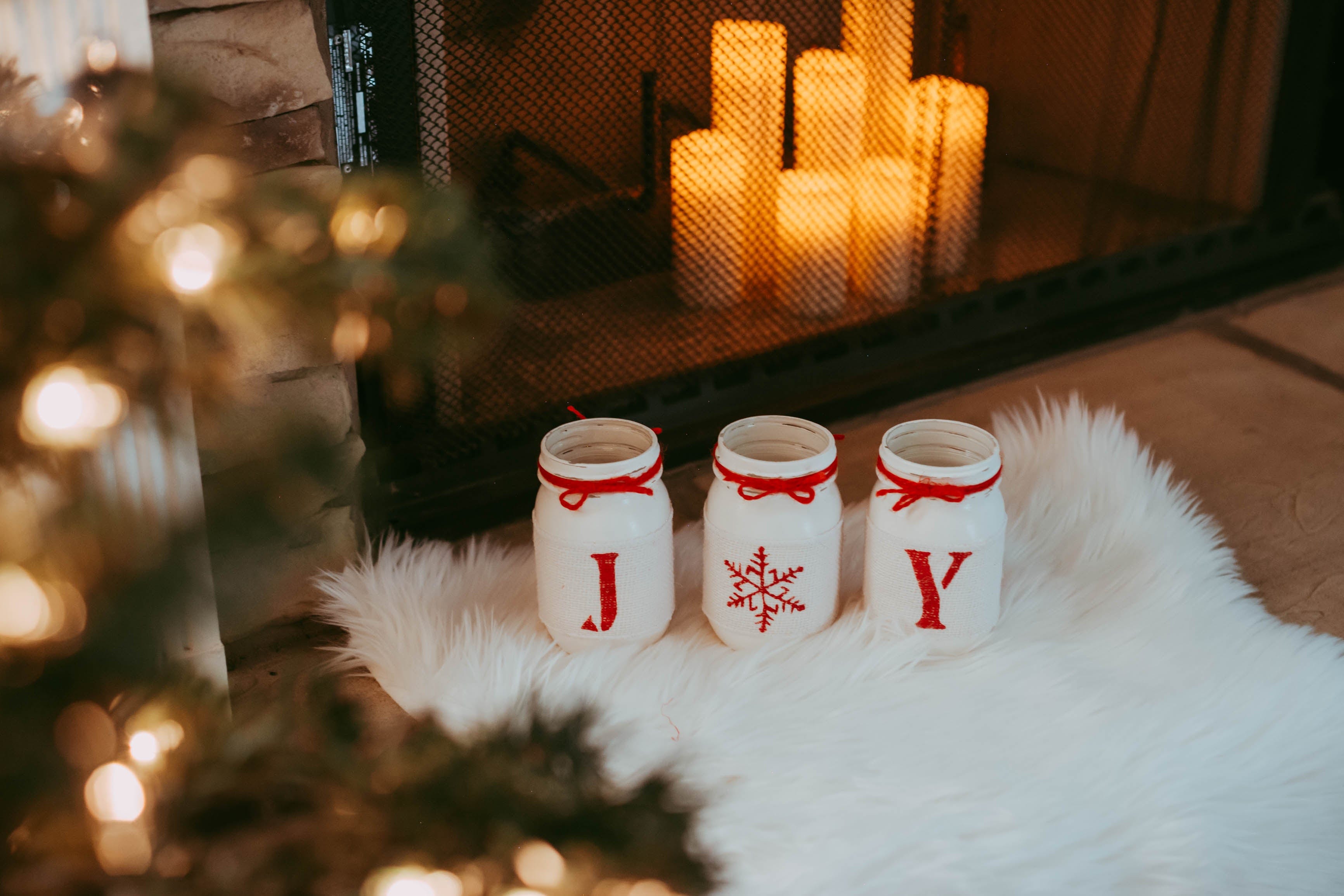 Rustic Christmas Table Decor JOY | Christmas White & Red Holiday Home Decor