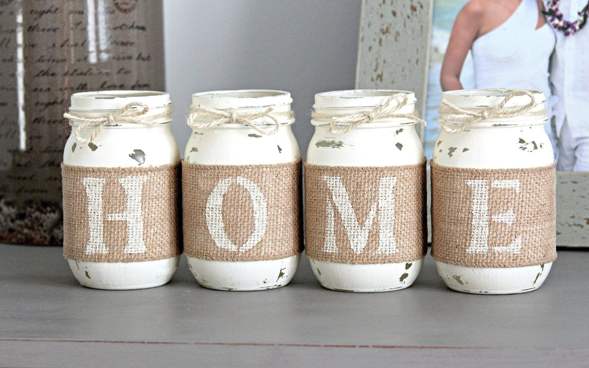 Mason Jar Set Home Decor | Farmhouse Table Centerpiece