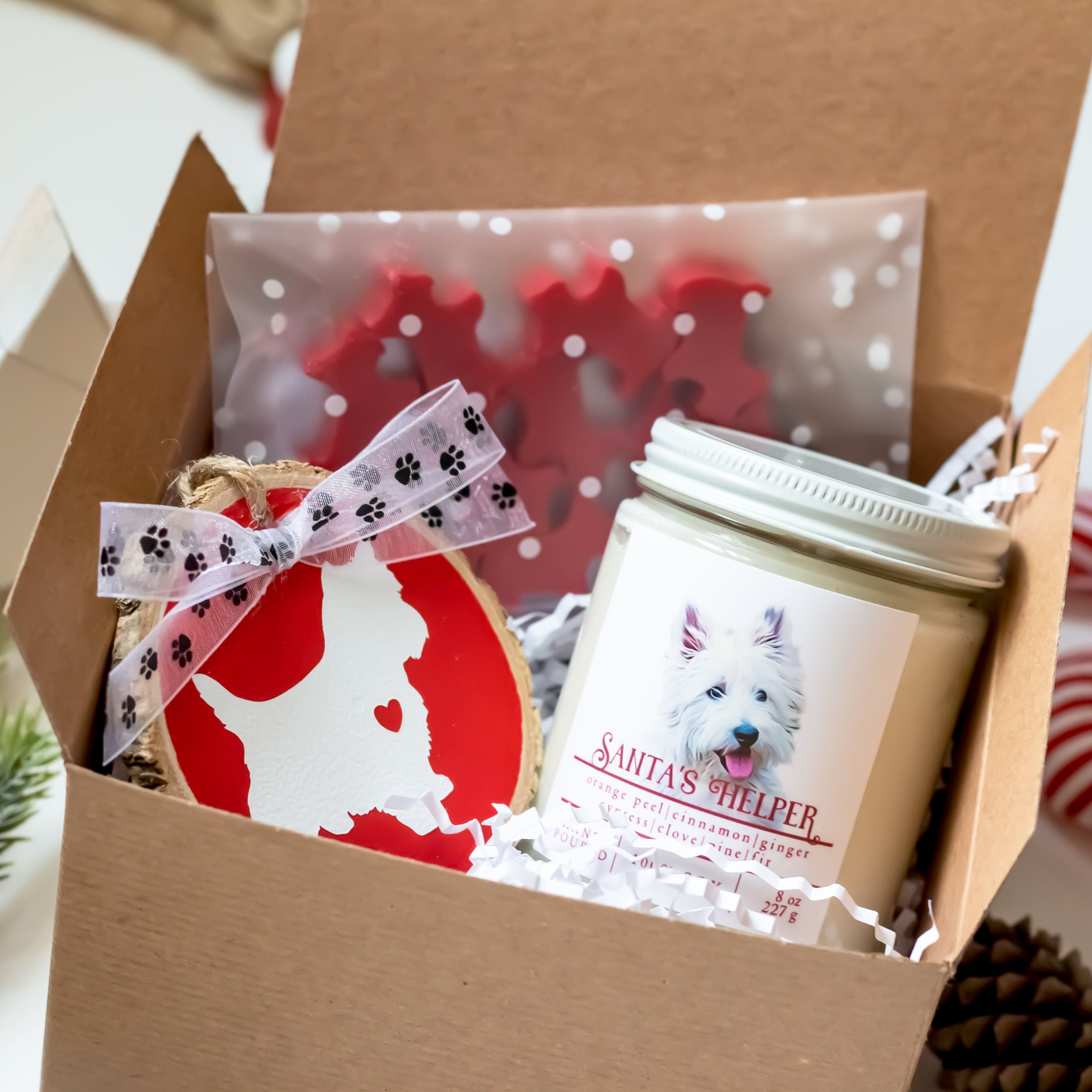Westie Christmas Gift Bundle | Gift Bundle Santa's Helper Christmas Candle + West Highland White Ter