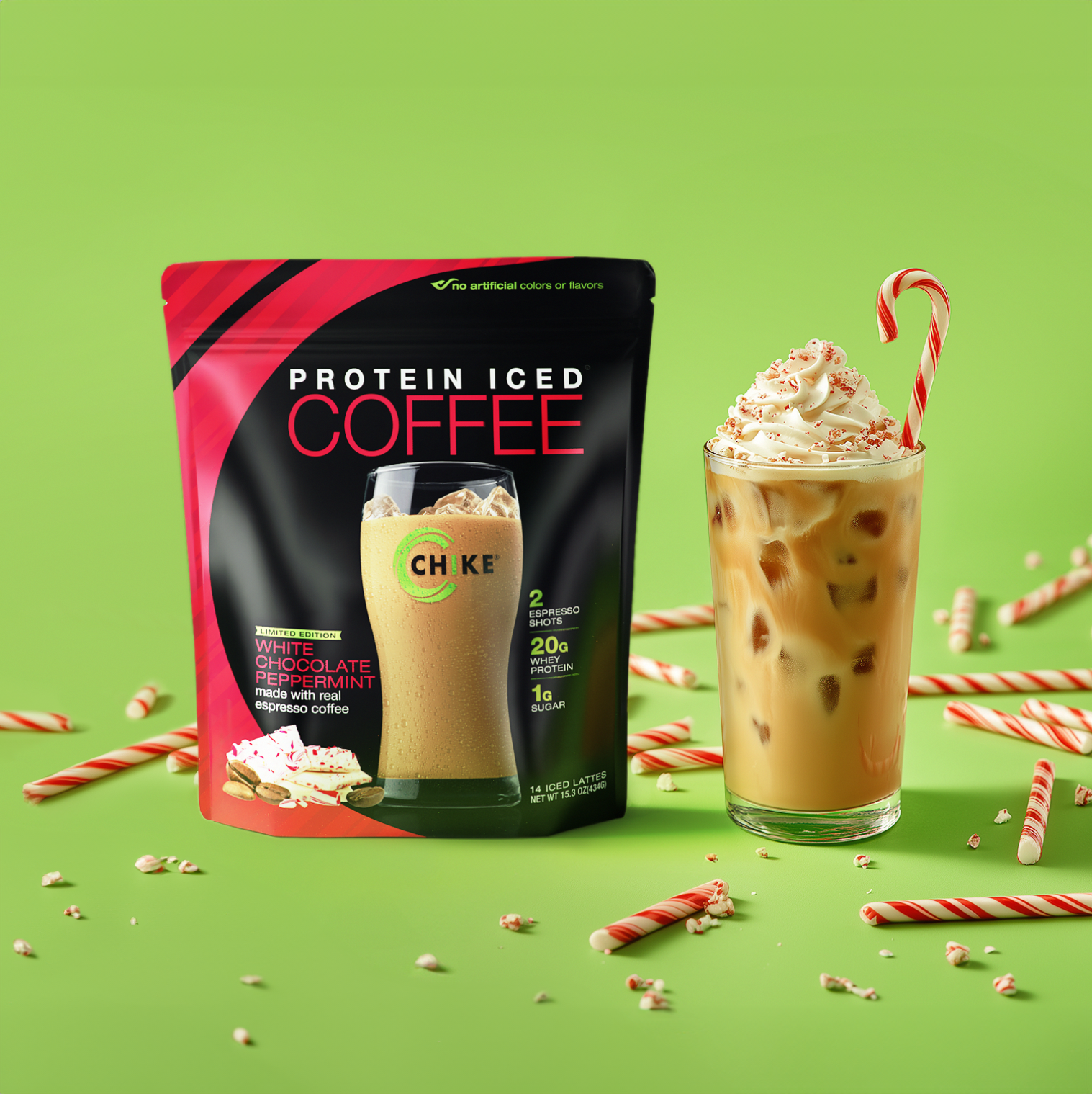 WHITE CHOCOLATE PEPPERMINT HIGH PROTEIN ICED COFFEE