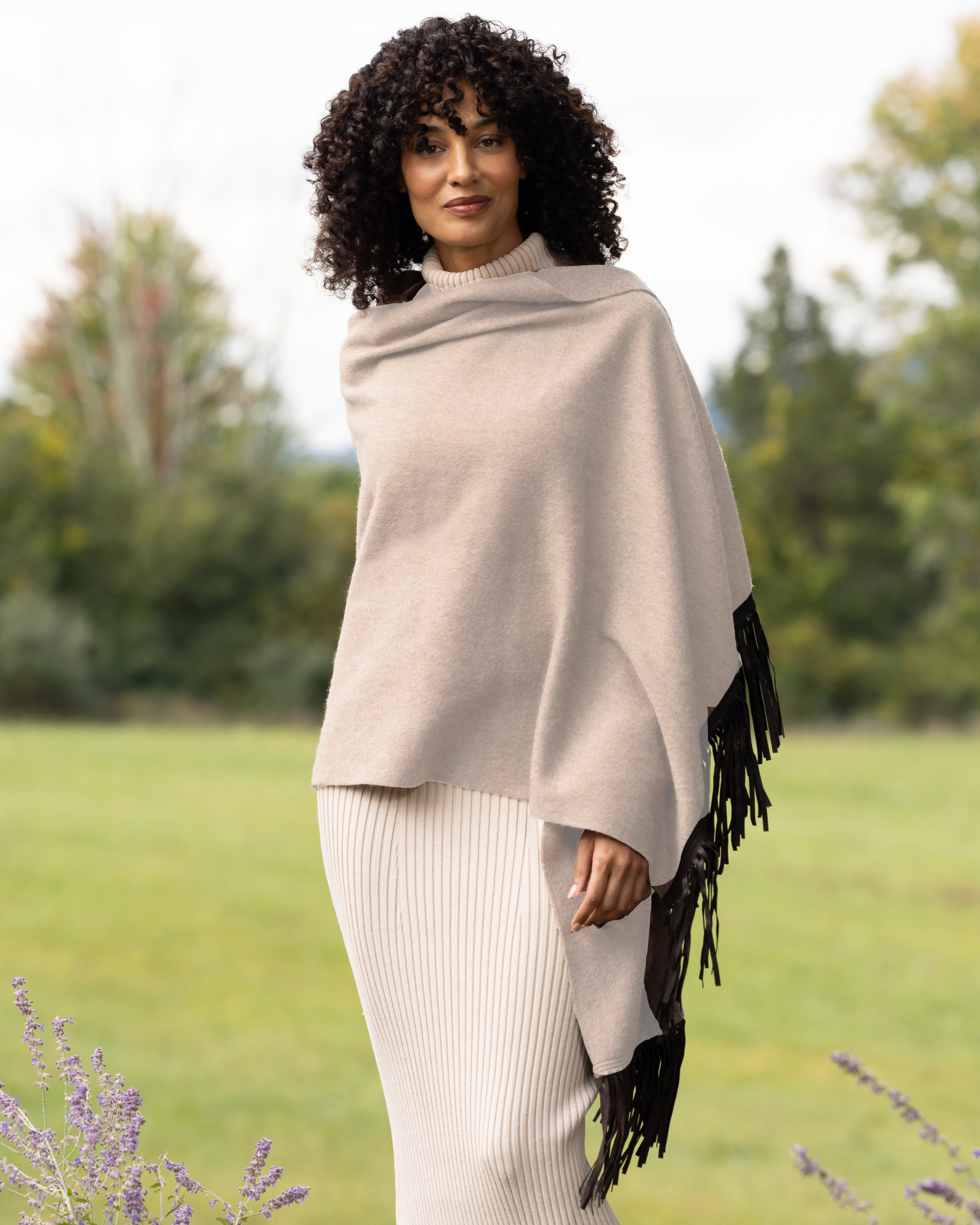 Luxe Leather Fringe Cashmere Wrap