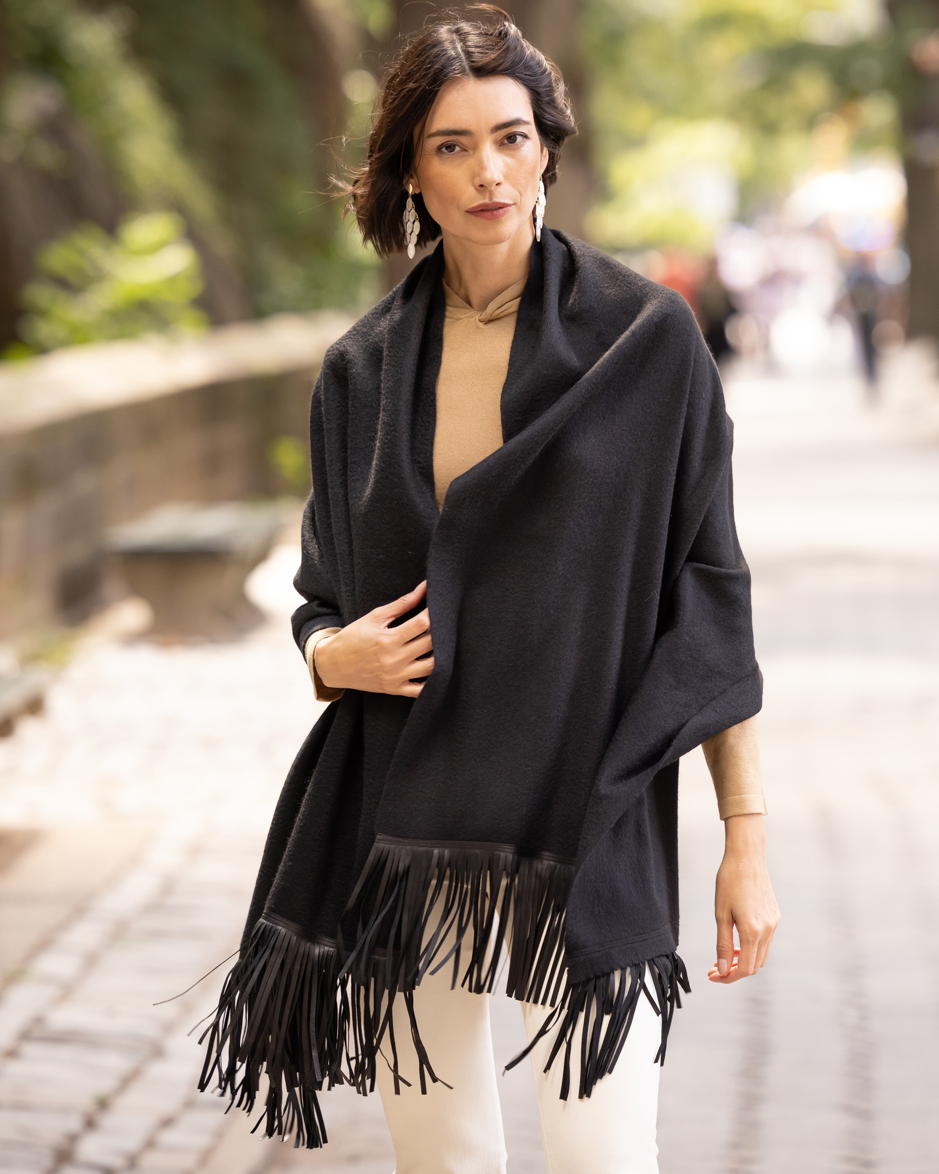 Luxe Leather Fringe Cashmere Wrap