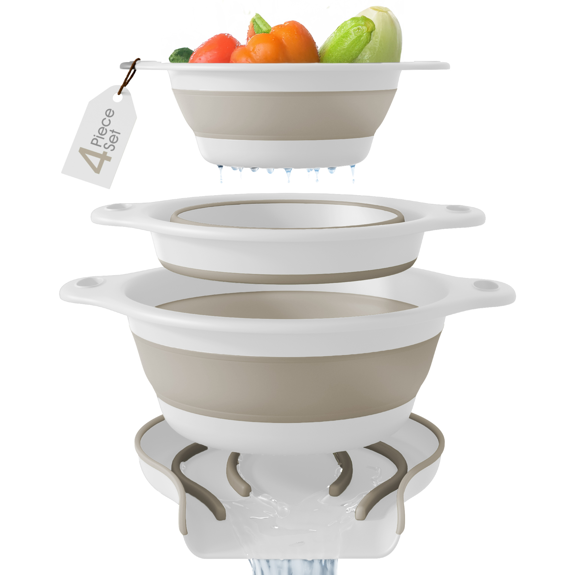 Gevoli Collapsible Colanders (3 Pack Set) with Draining Base