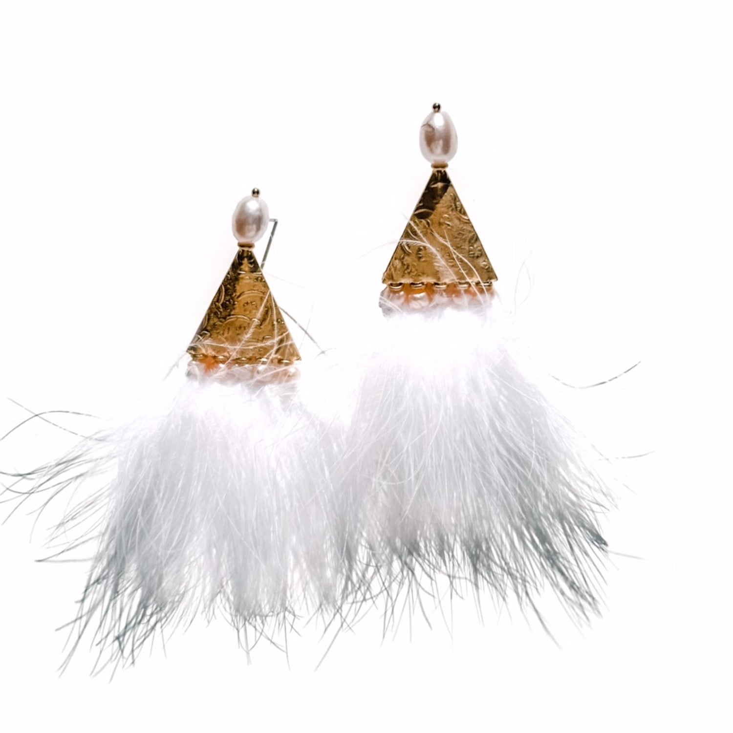Pearl And Feather Statement Earrings