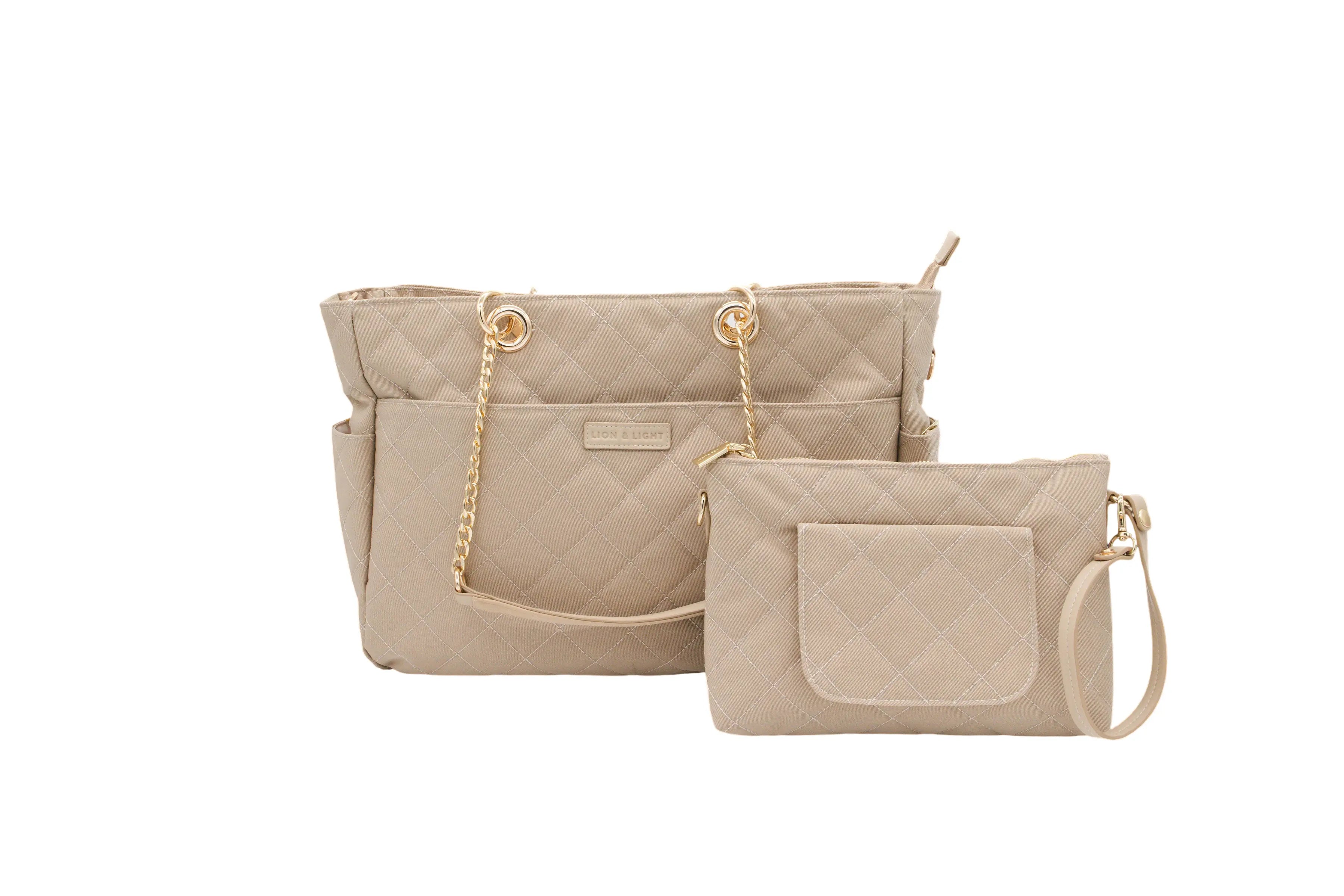 Essential Carryall Tote with Removable Diaper Clutch Beige