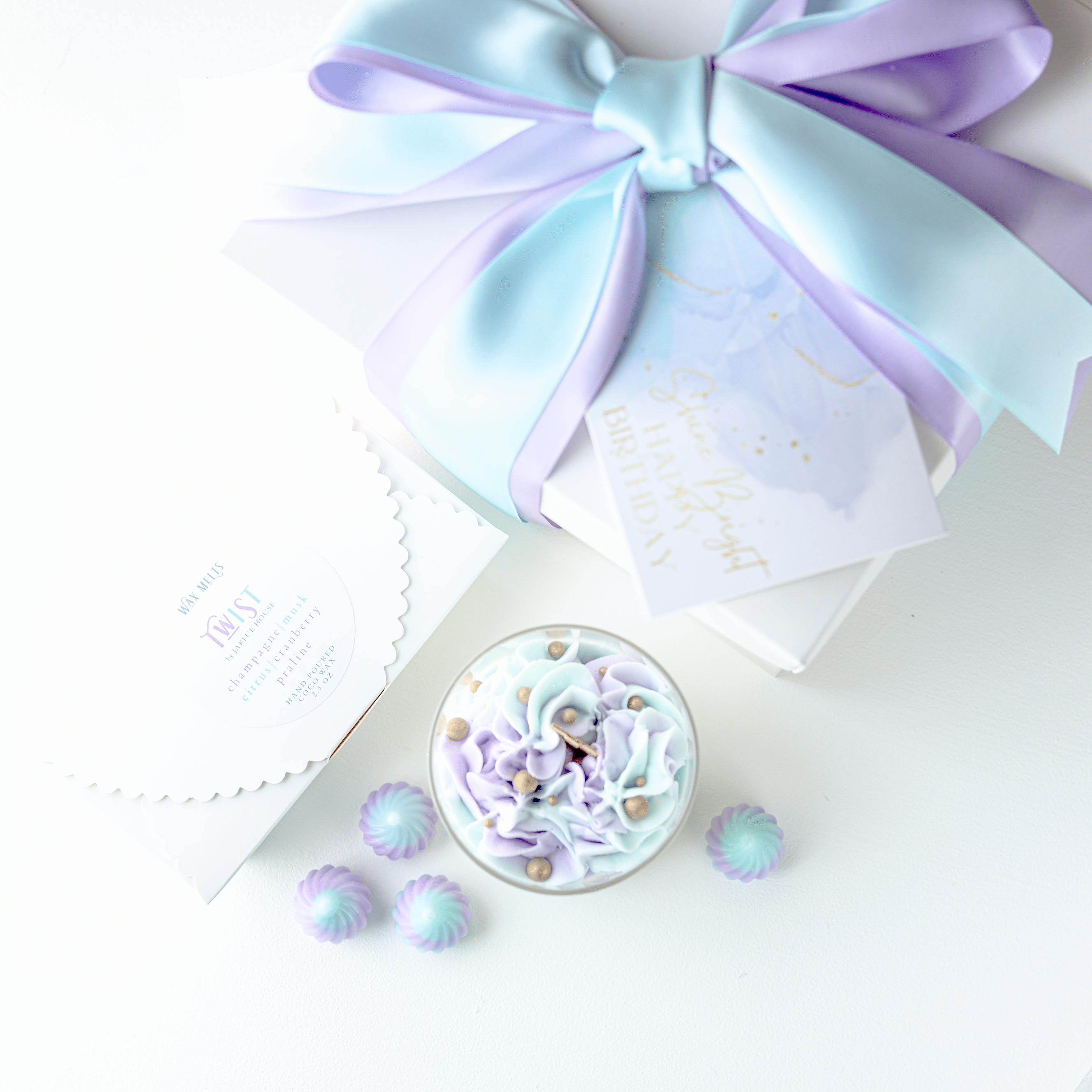 Shine Bright Happy Birthday Gift Bundle Candle +Wax Melts + Wish Card