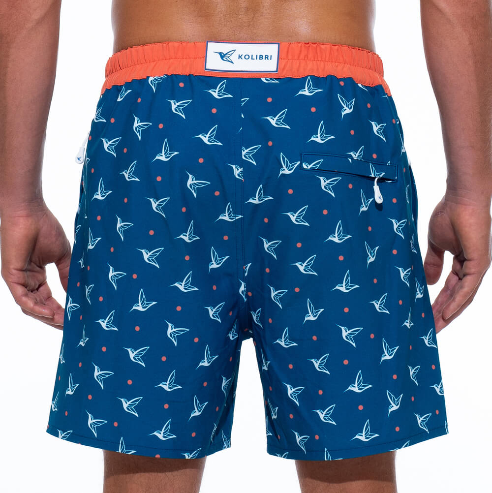 Mens Luxury Swim Trunks | Kolibri Monogram in Deep Ocean