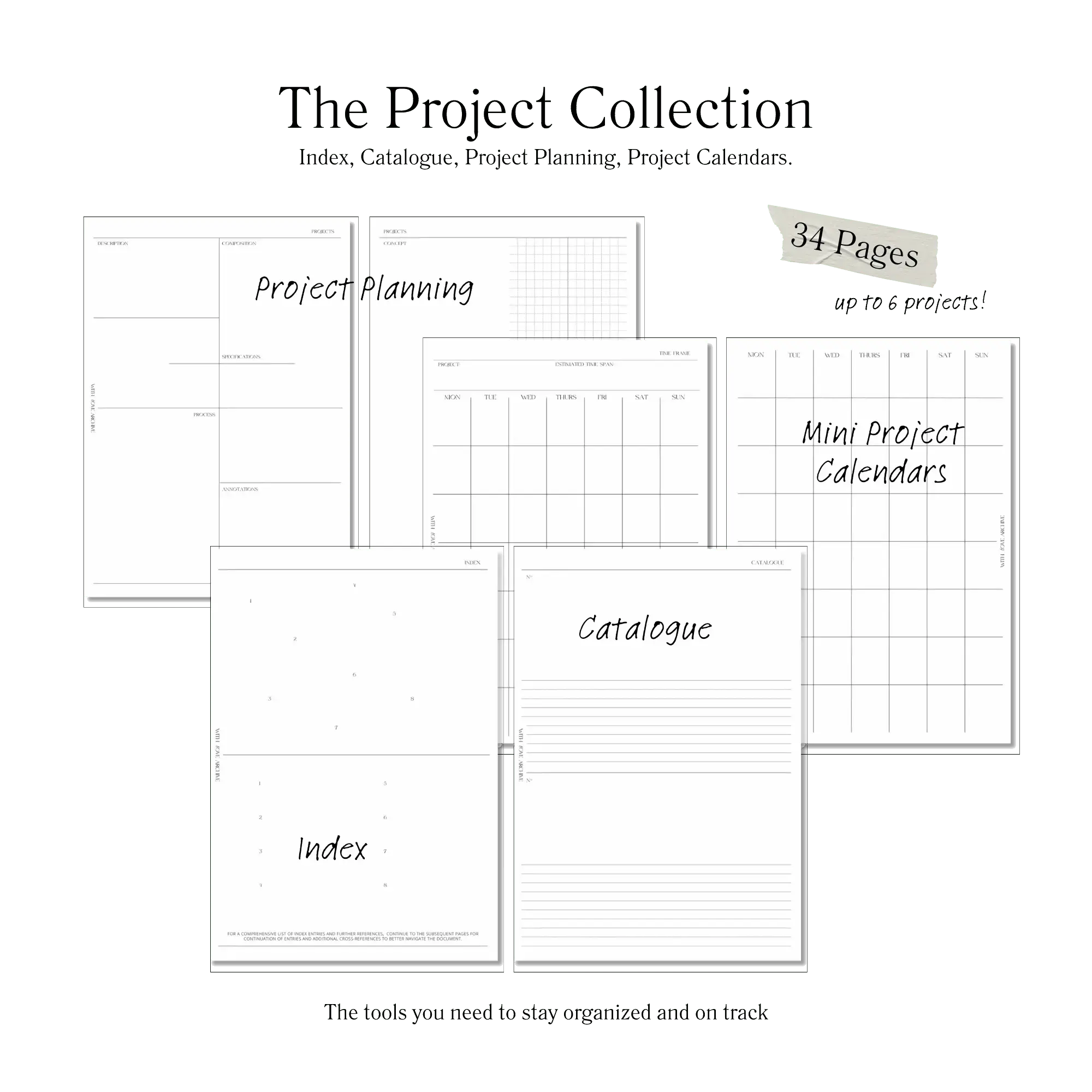 Project Inserts (Index, Catalogue, Project Planning, Project Calendar)
