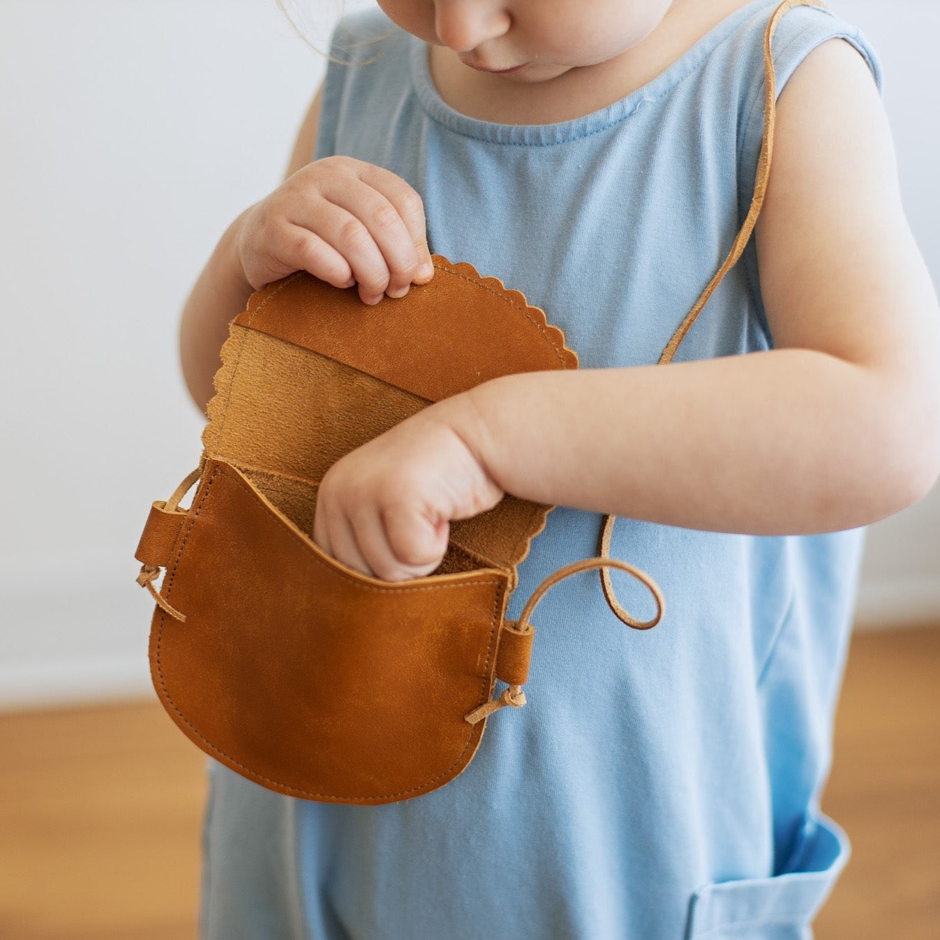 Leather Little Girl's Scalloped Purse  in Blush