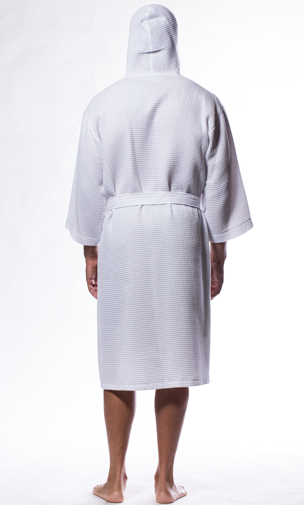 Waffle Hooded Long Robe Square Pattern White