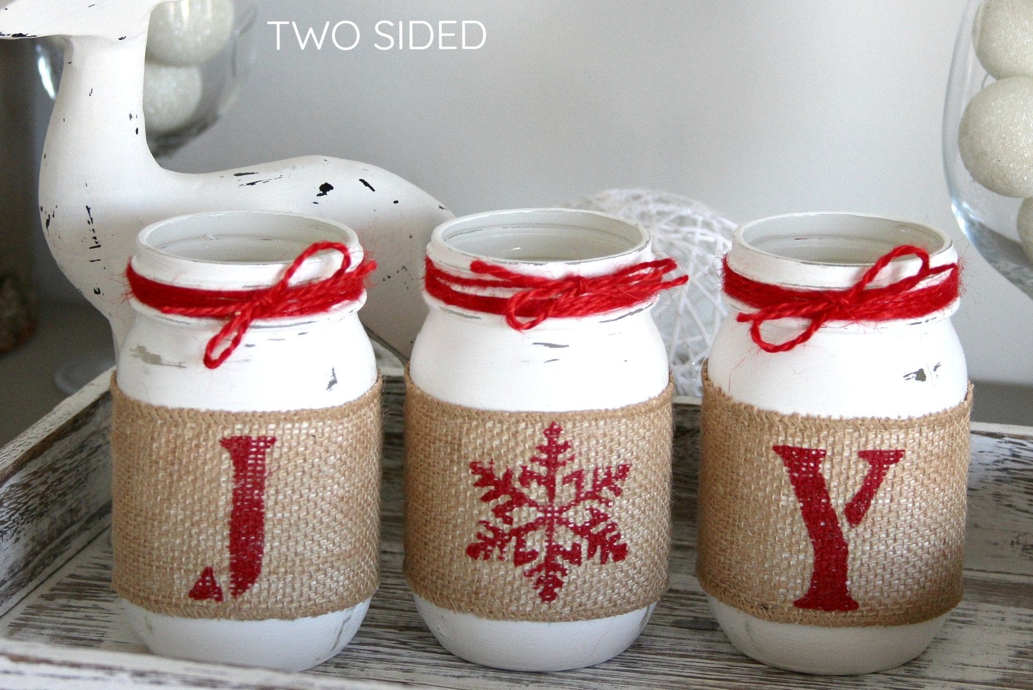 Rustic Farmhouse White & Red Christmas Decor - JOY -TWO SIDED
